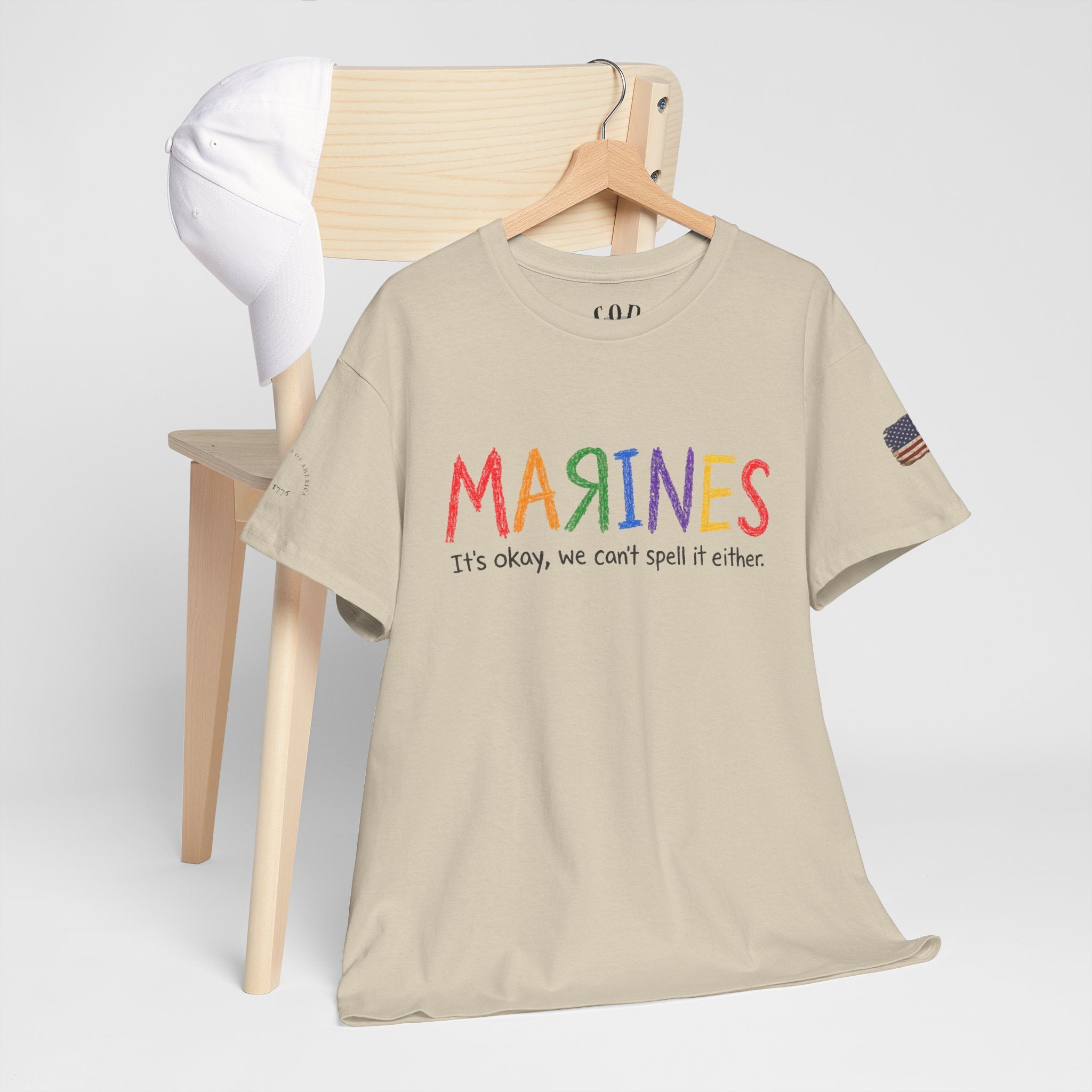 Marines Crayon Tee — “It’s okay, we can’t spell it either” Military Humor T-Shirt