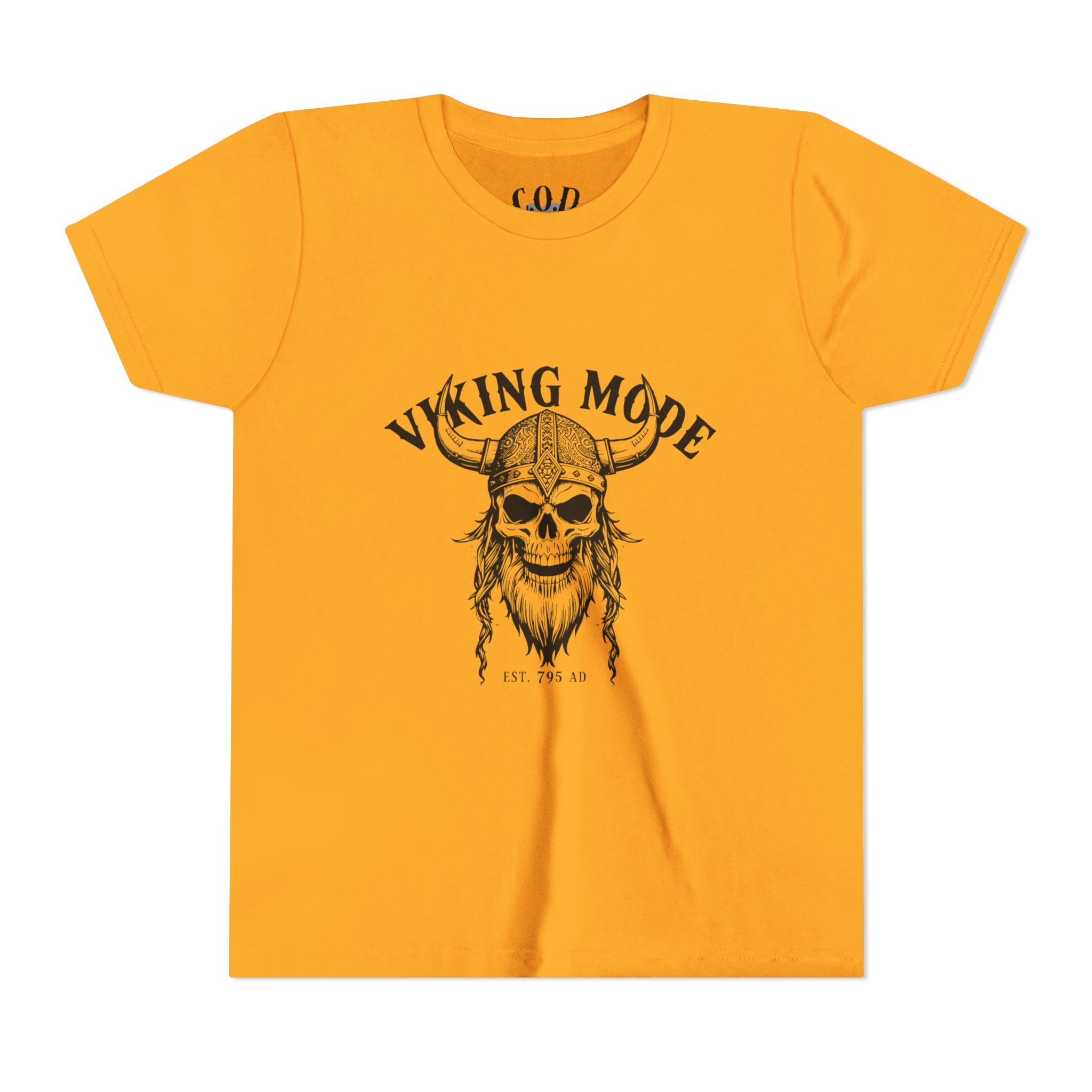 Viking Mode Youth T‑Shirt — Skull Horned Helmet Graphic Tee for Kids