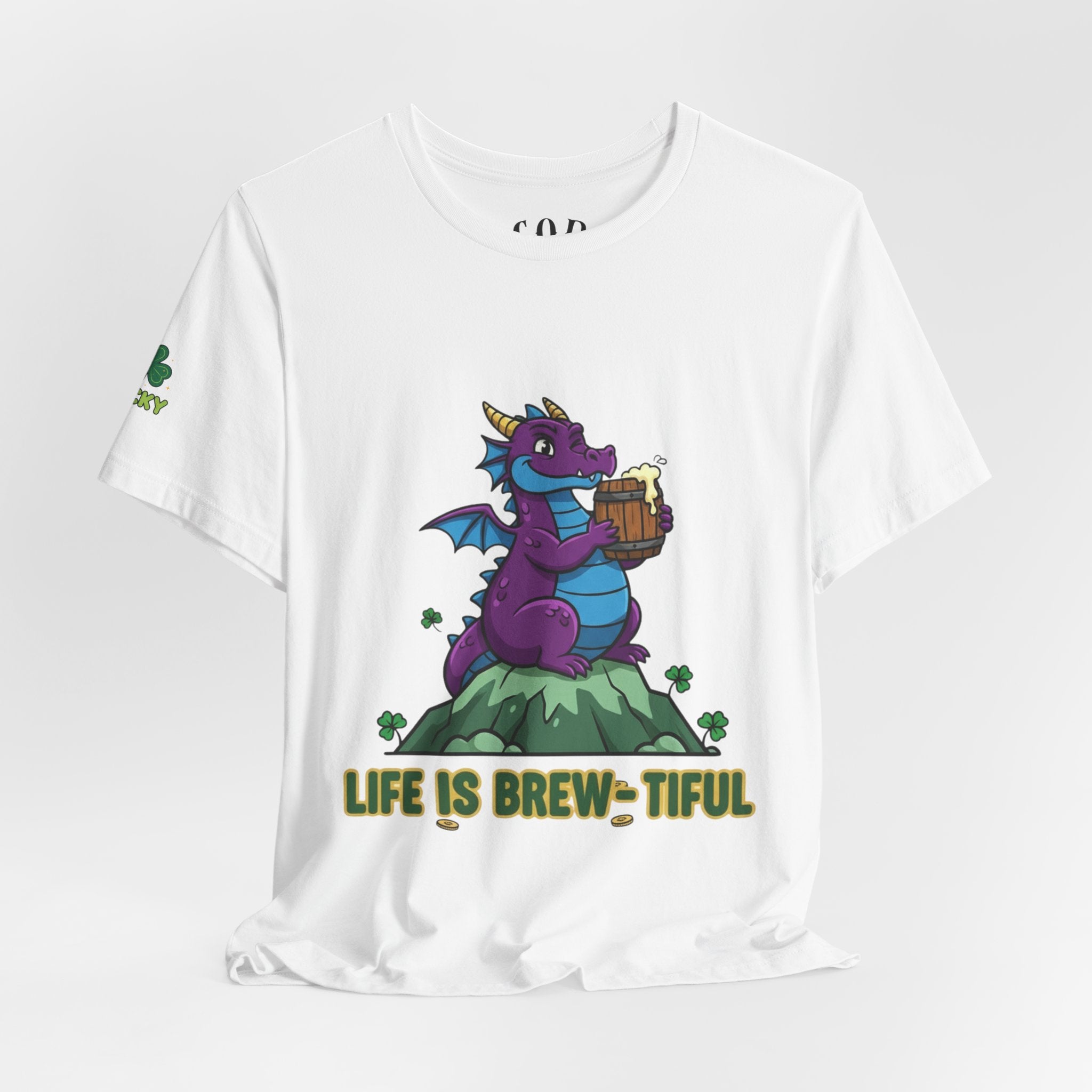 Purple Dragon Holding Beer Tee | Life Is Brew-tiful St. Patrick's Shirt