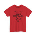 T-Shirt — “I like when people are RUDE, it means I get to stop being NICE.” Smiley Face Funny Graphic Tee