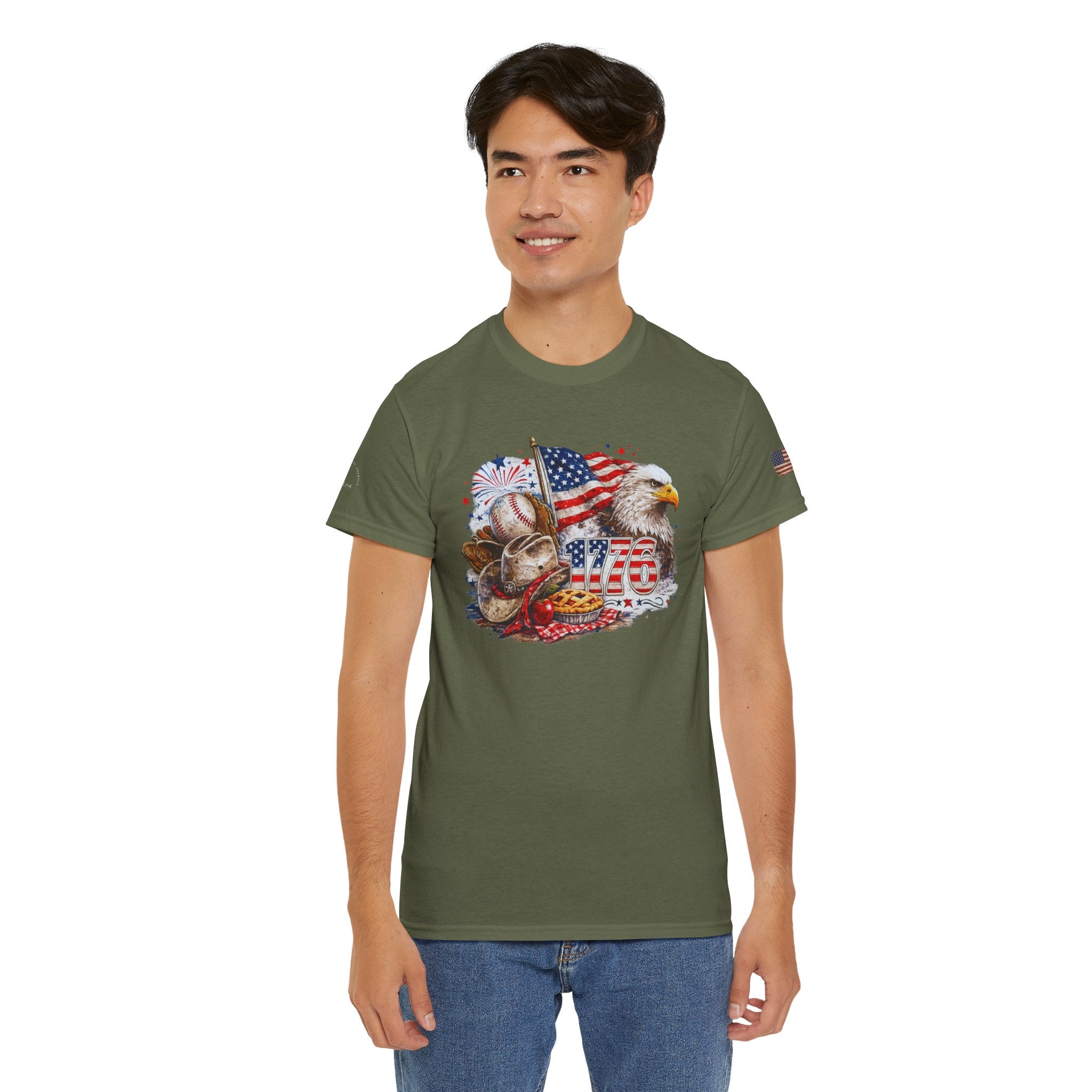 Patriotic Eagle American Flag T-Shirt — USA 1776 Military Tribute Tee