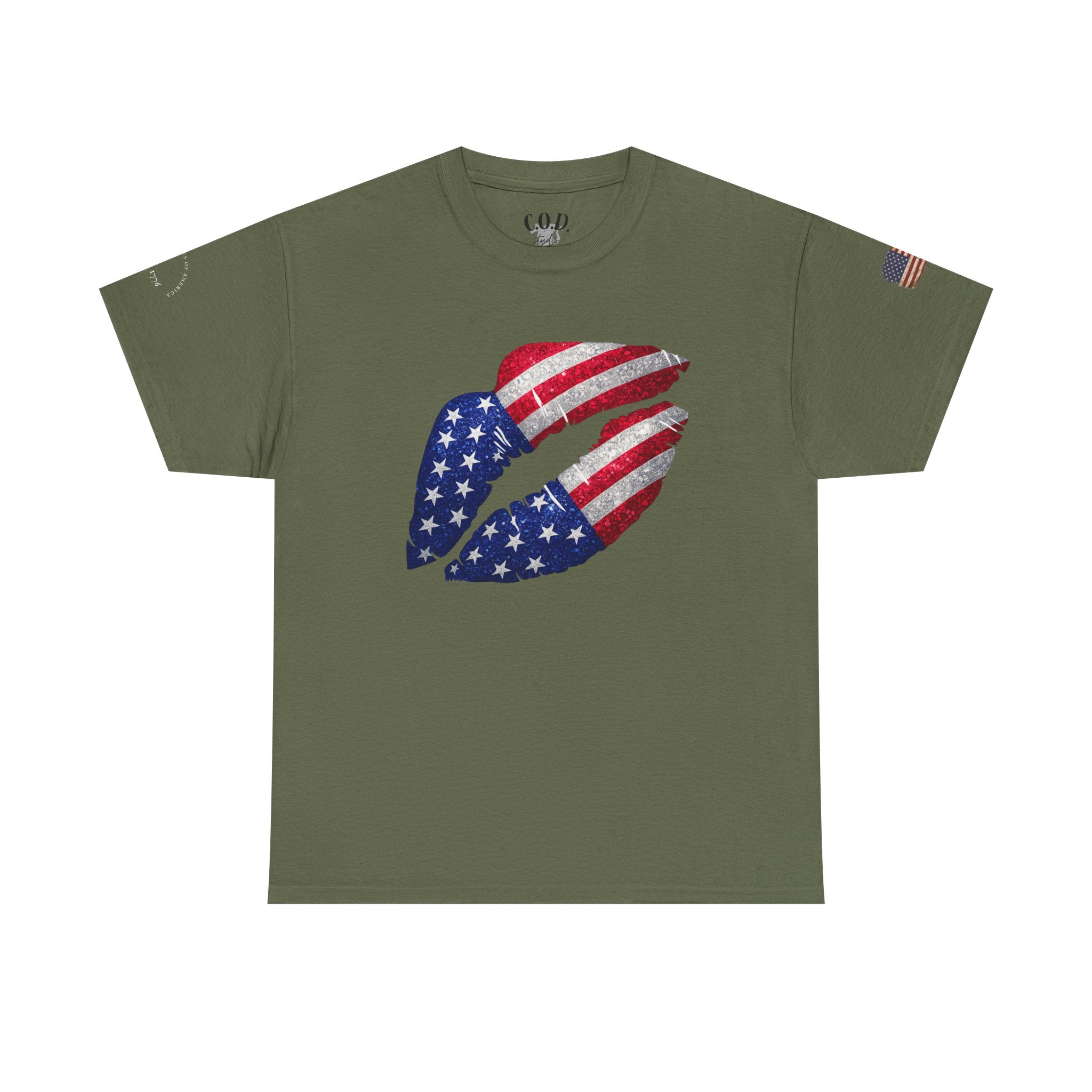 American Flag Kiss T‑Shirt – Patriotic USA Lip Print Tee for 4th of July