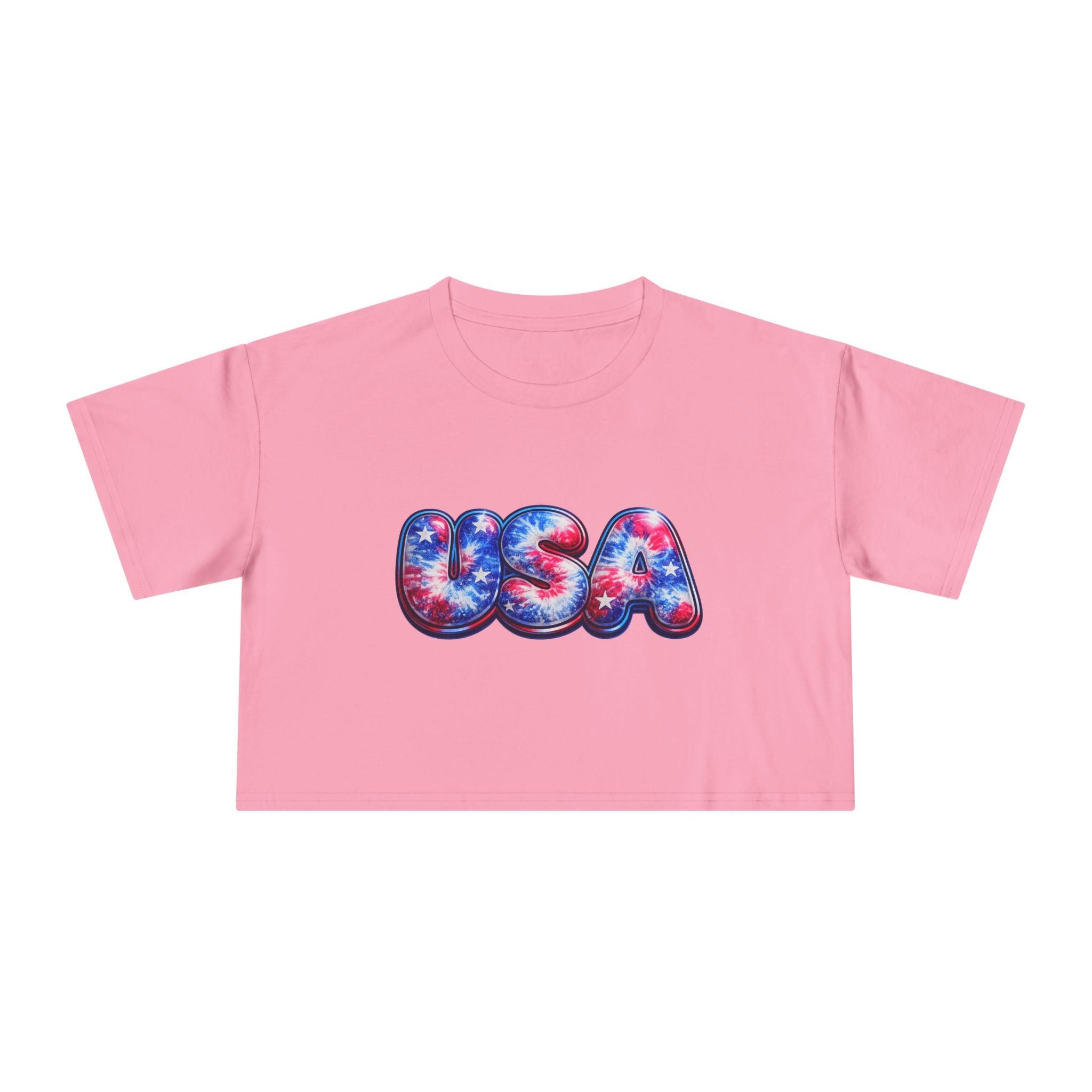 USA Tie-Dye Puff Letter Crop Tee