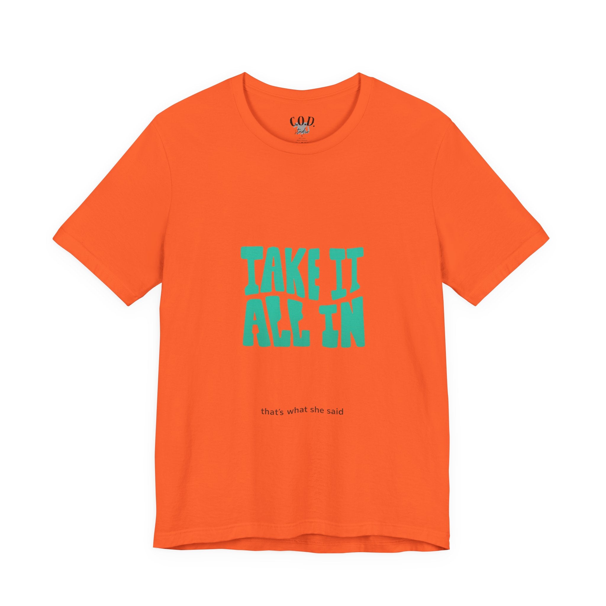 Take It All In tee | Motivational text graphic, minimalist green typography