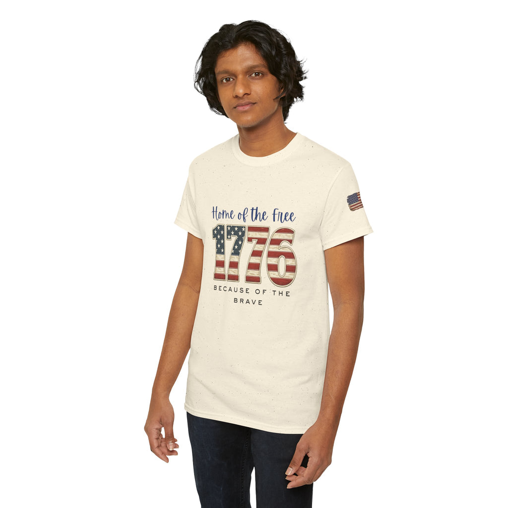 1776 American Flag Tee — "Home of the Free, Because of the Brave" Patriotic T-Shirt