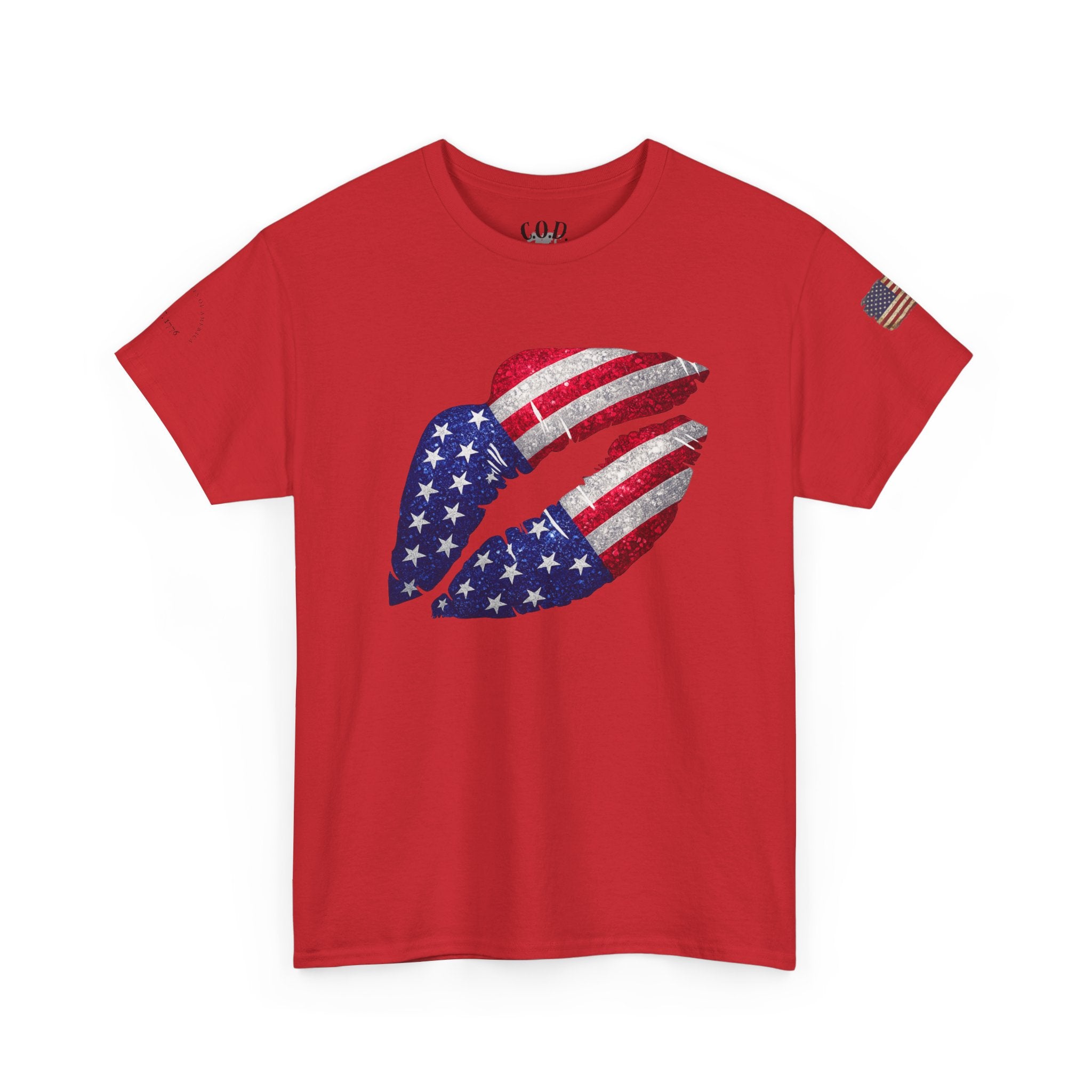 American Flag Kiss T‑Shirt – Patriotic USA Lip Print Tee for 4th of July