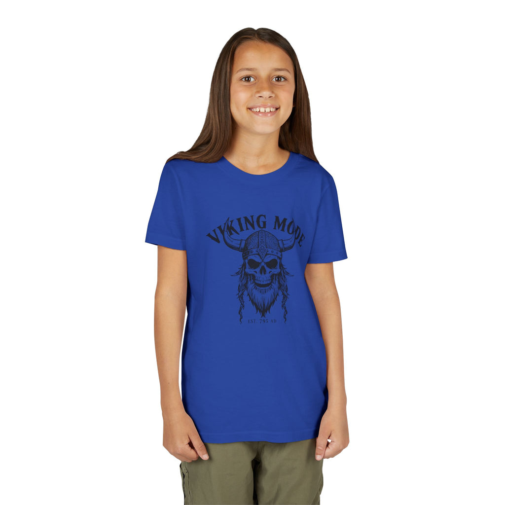 Viking Mode Youth T‑Shirt — Skull Horned Helmet Graphic Tee for Kids