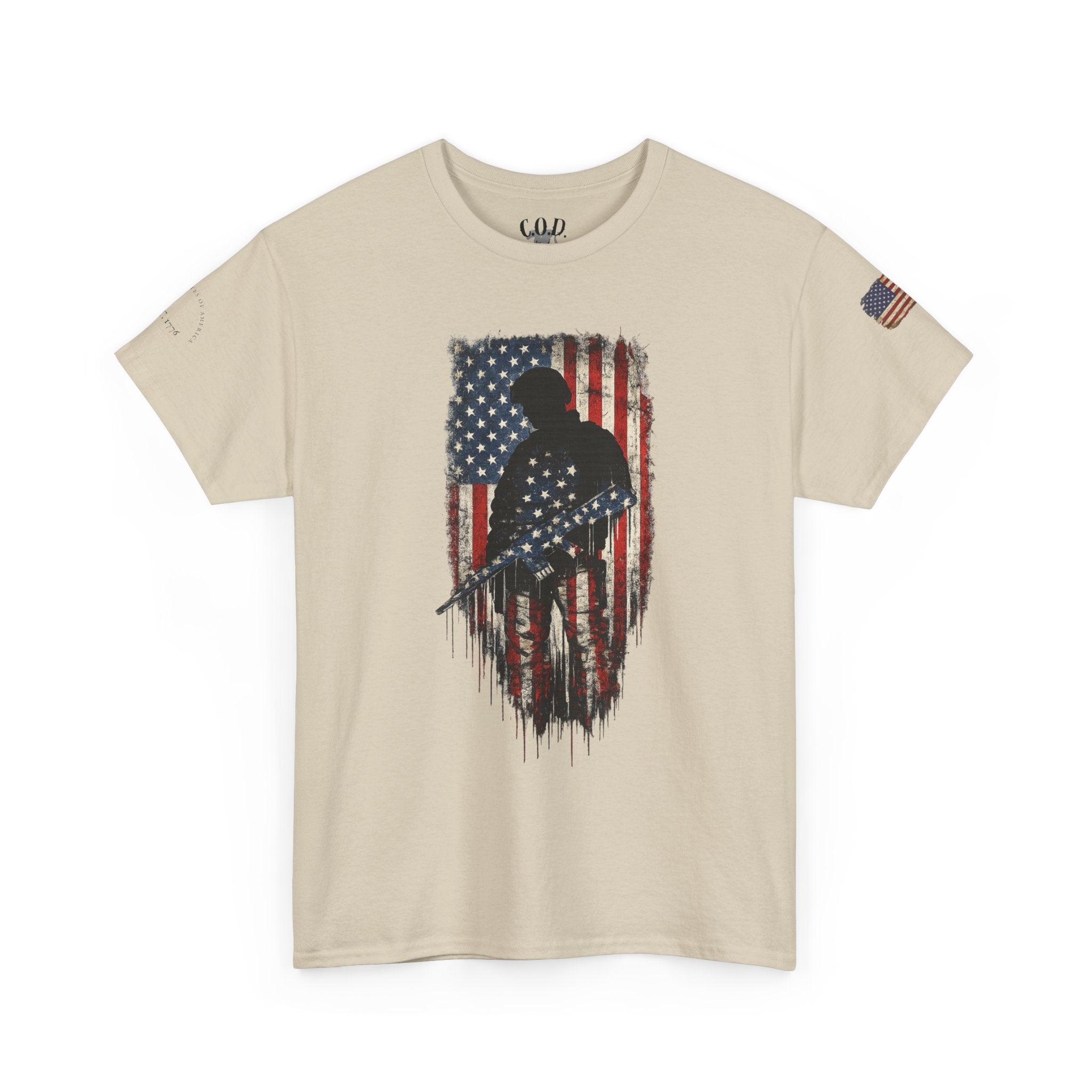 Patriotic Soldier Silhouette Tee — American Flag Military Veteran T-Shirt