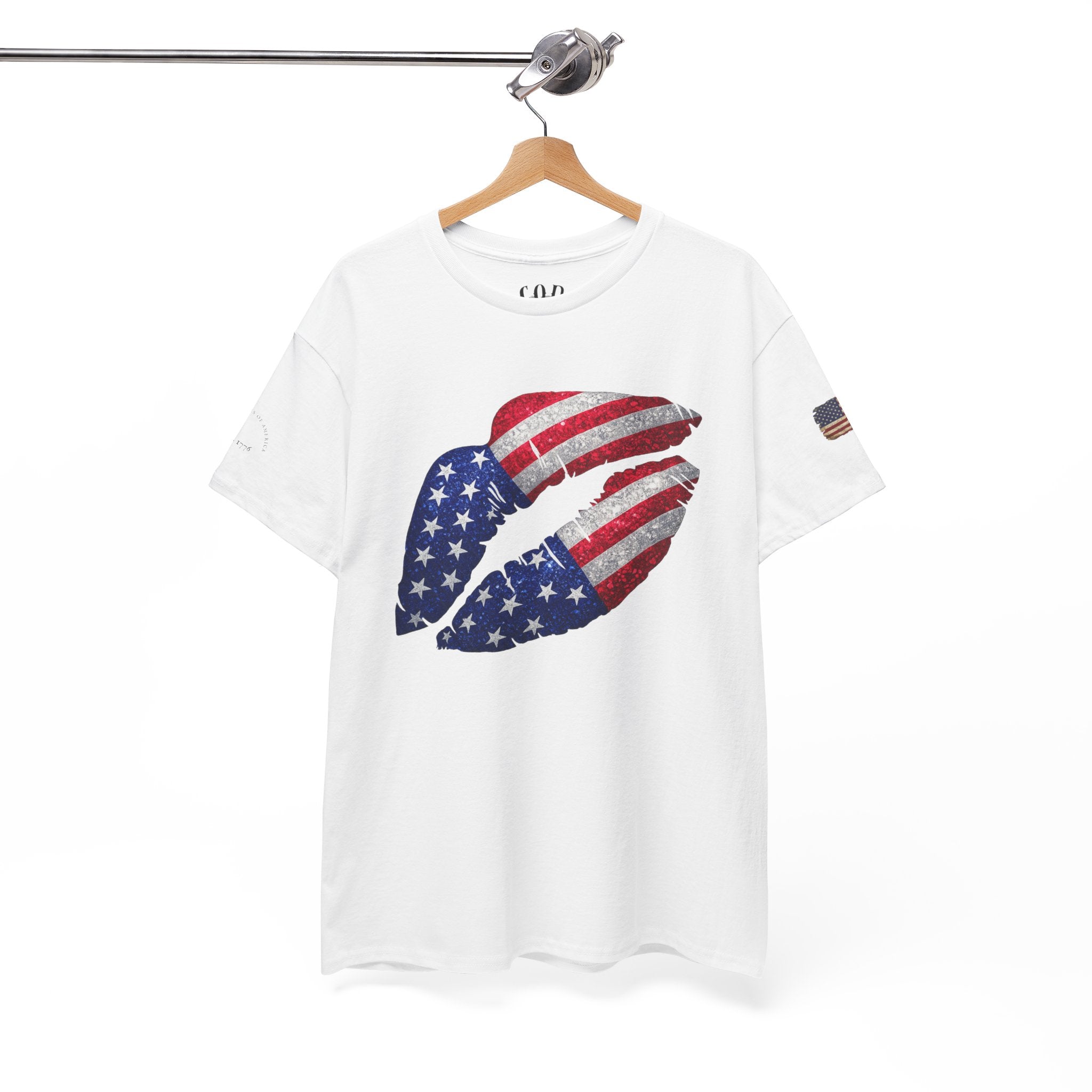 American Flag Kiss T‑Shirt – Patriotic USA Lip Print Tee for 4th of July