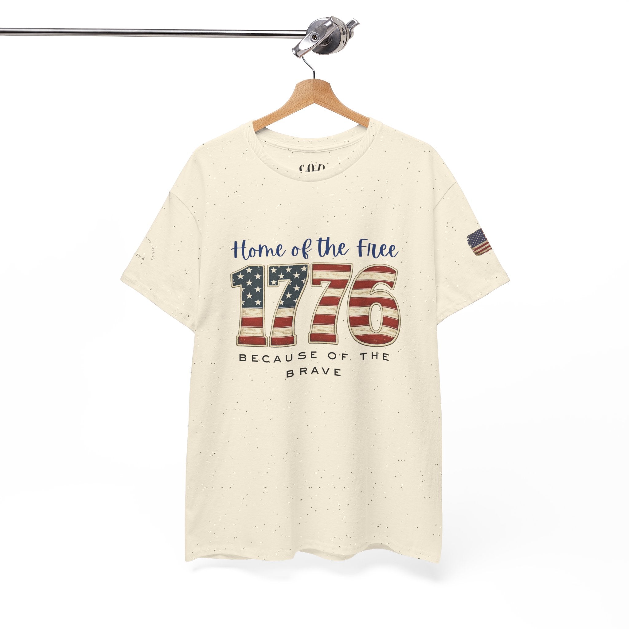 1776 American Flag Tee — "Home of the Free, Because of the Brave" Patriotic T-Shirt