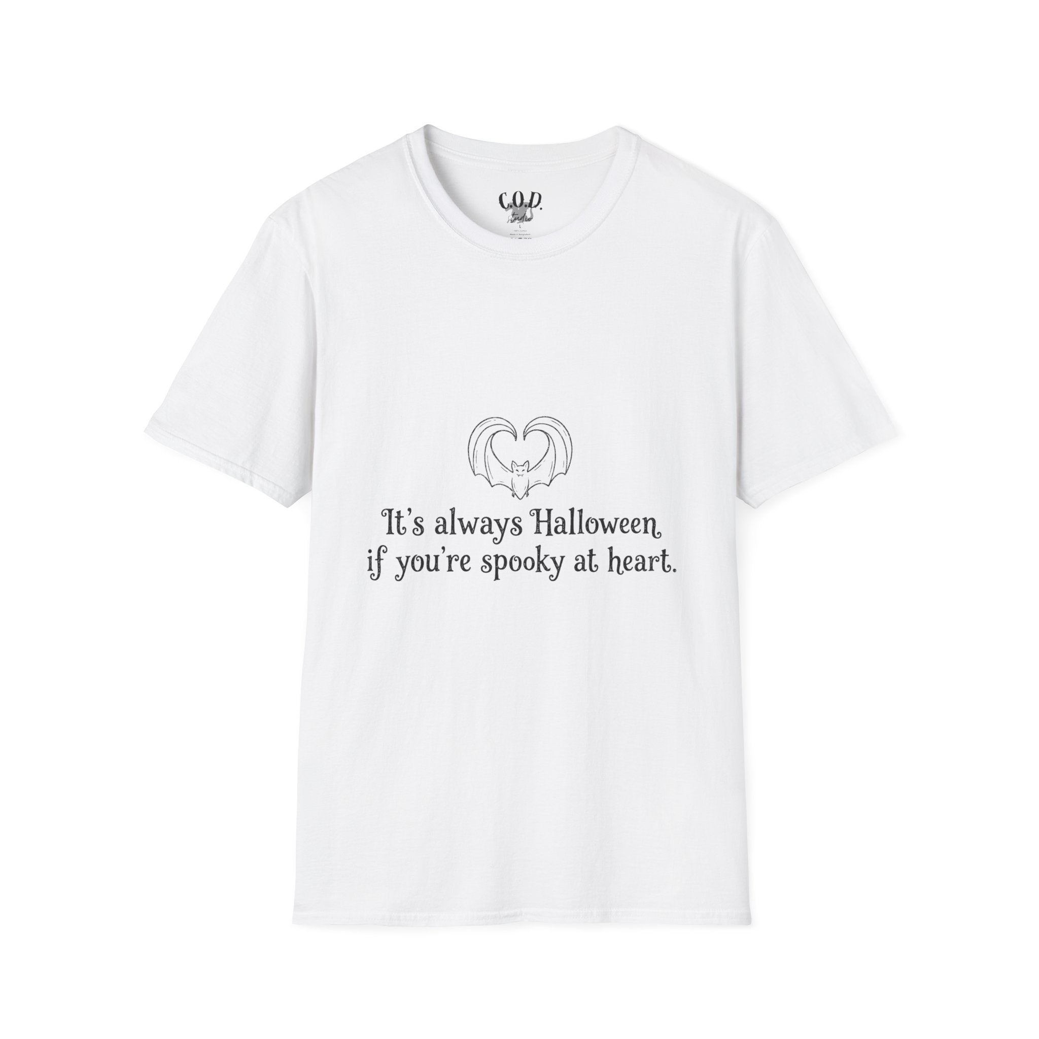 Halloween Bat Heart T-Shirt — "It's Always Halloween If You're Spooky at Heart"
