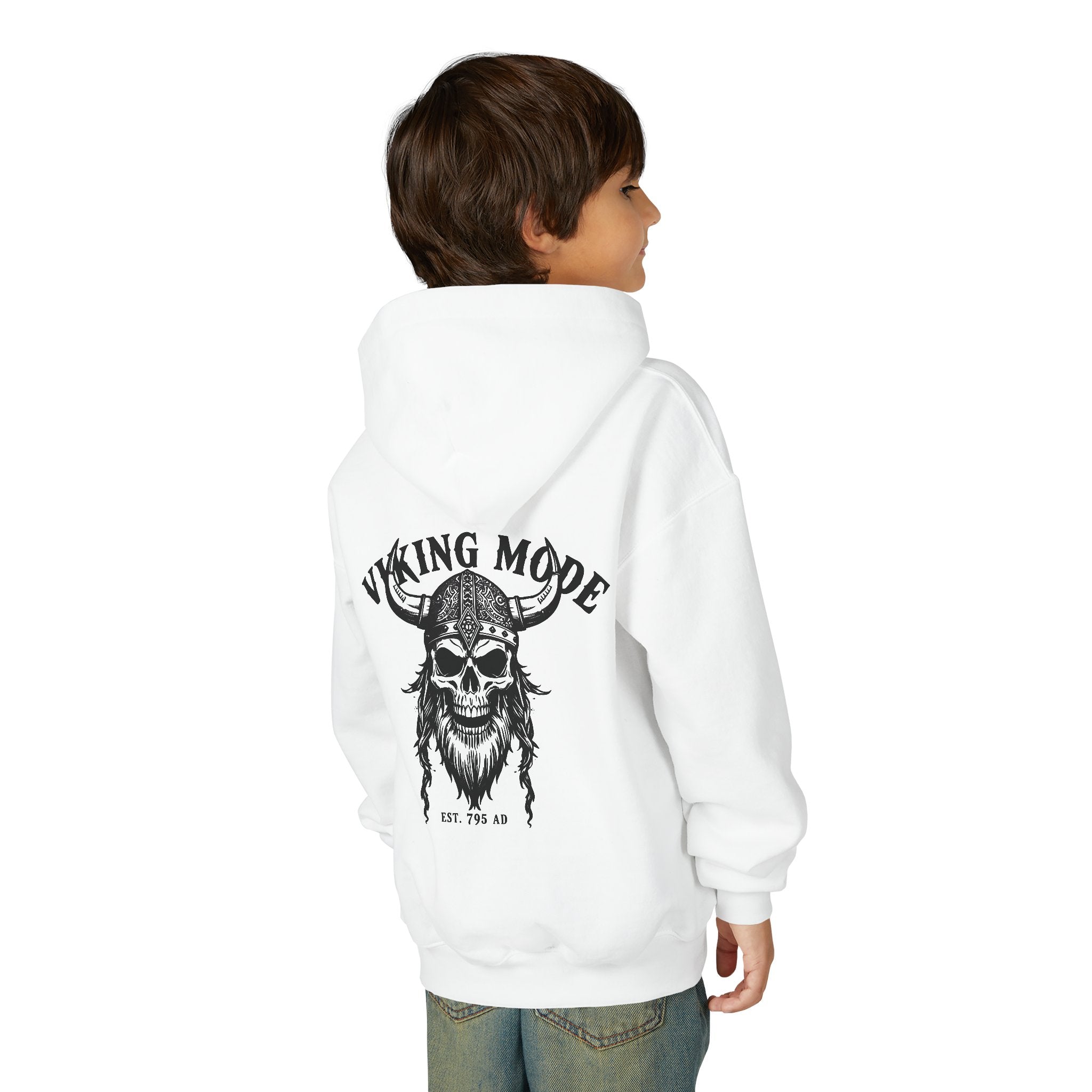 Viking Mode Skull with Horned Helmet Hoodie | Youth Hoodie