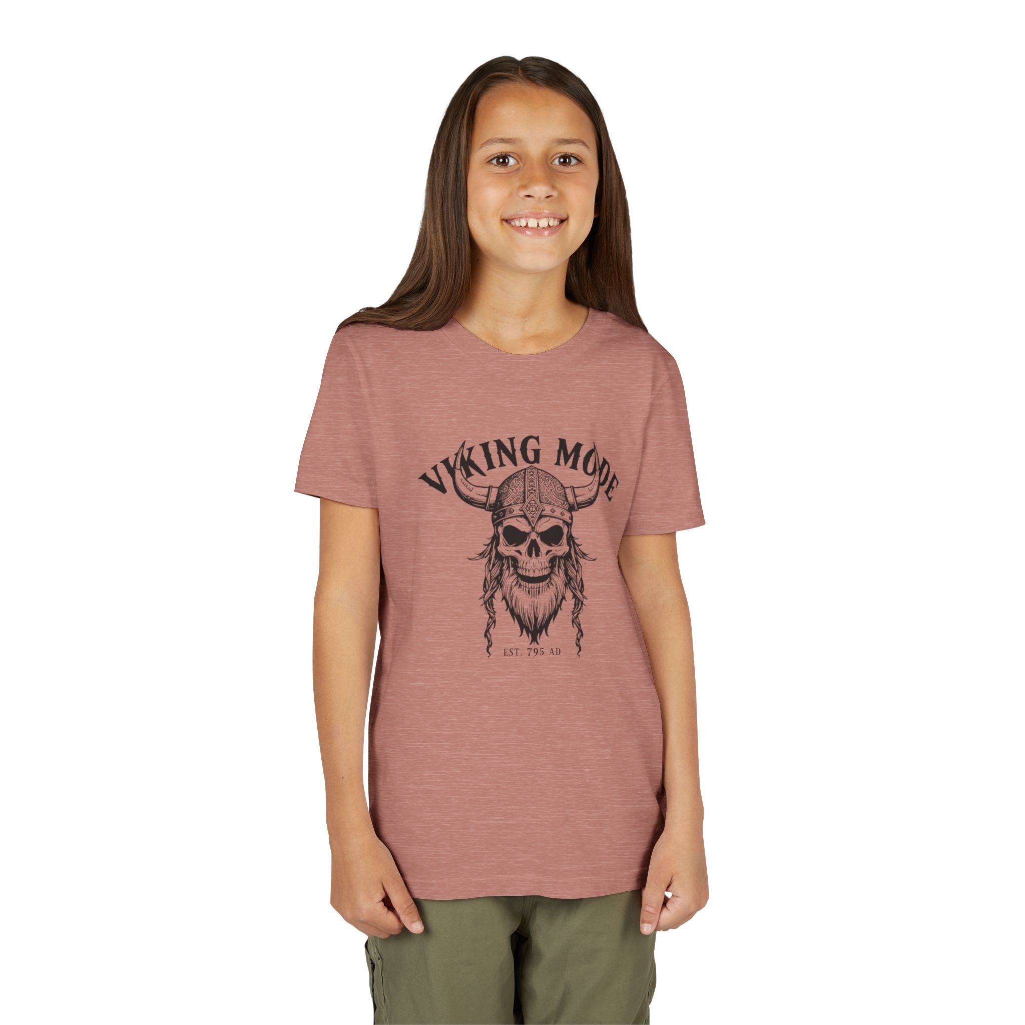 Viking Mode Youth T‑Shirt — Skull Horned Helmet Graphic Tee for Kids
