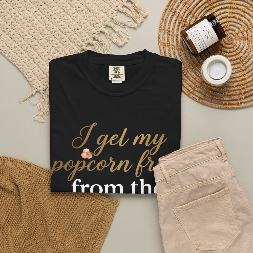 T-Shirt — “I Get My Popcorn From The Apricot Tree” Script Graphic Tee | Hymns | LDS |