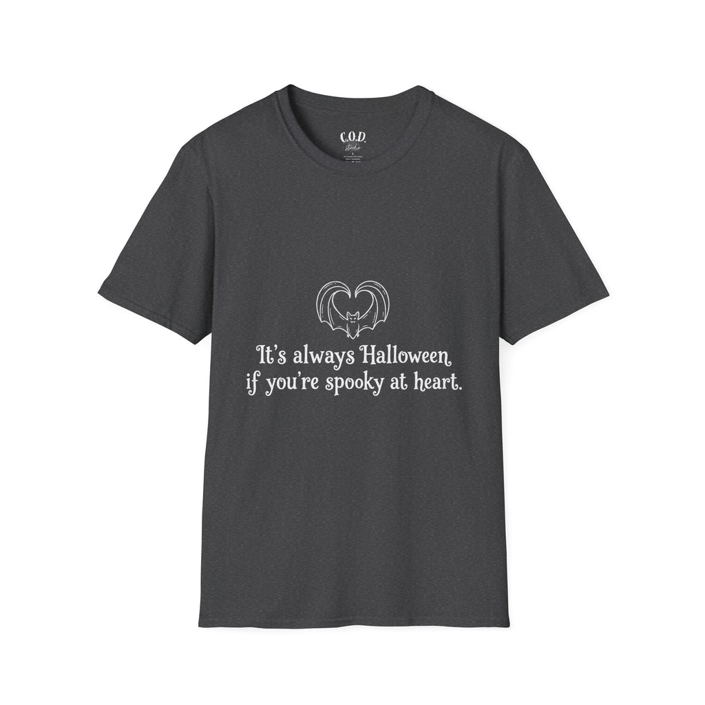 Halloween Bat Heart T-Shirt — "It's Always Halloween If You're Spooky at Heart"