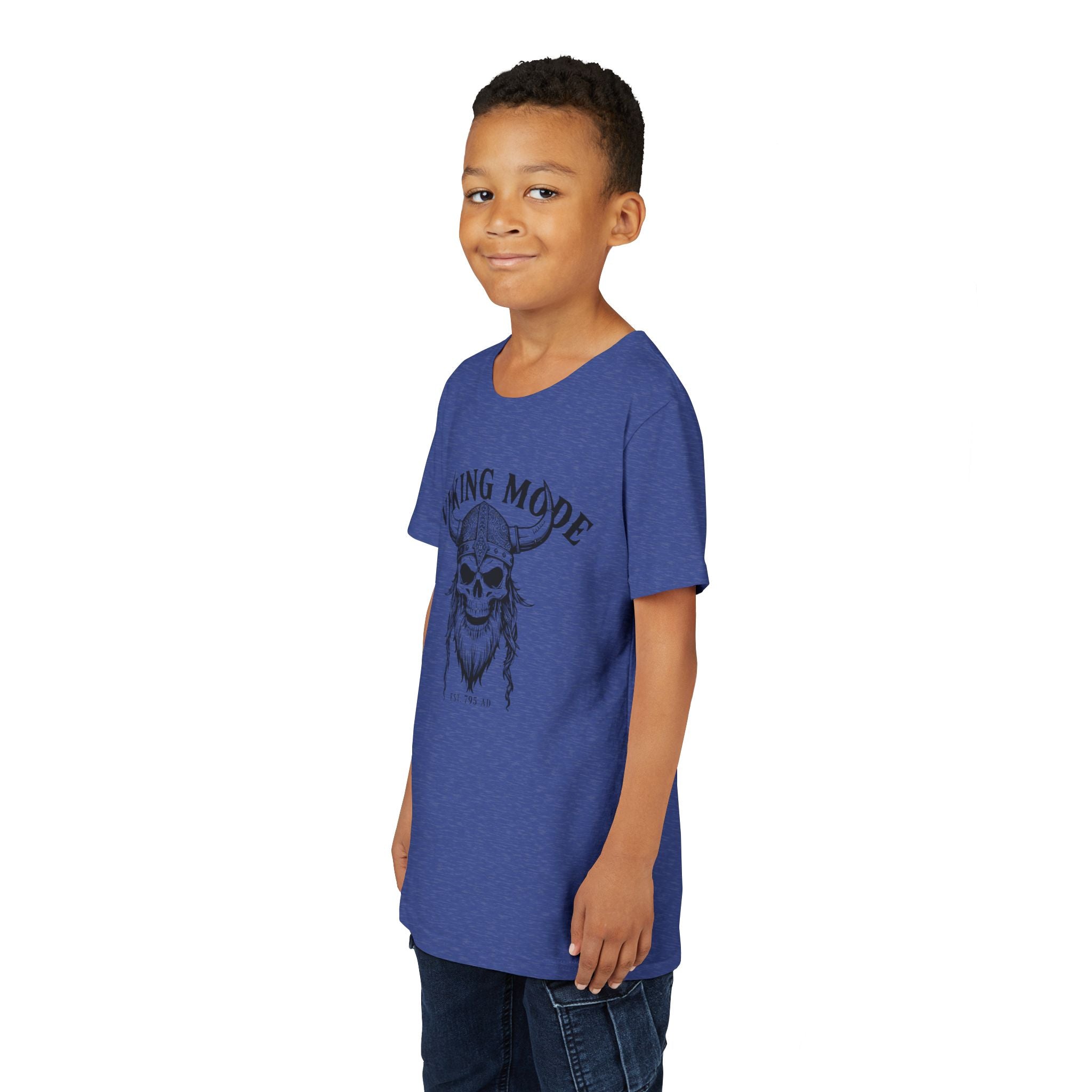 Viking Mode Youth T‑Shirt — Skull Horned Helmet Graphic Tee for Kids