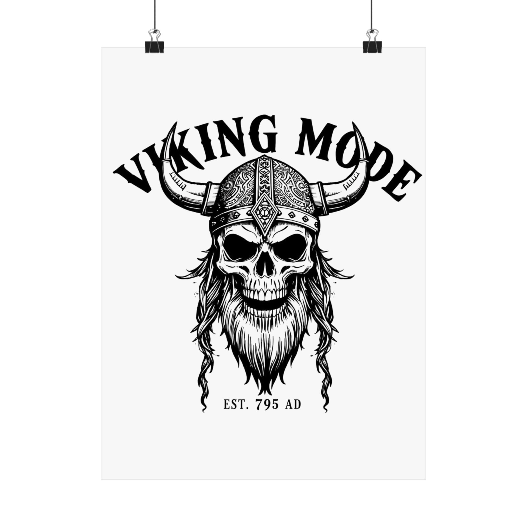 Viking Mode Skull Poster | Matte Vertical Poster