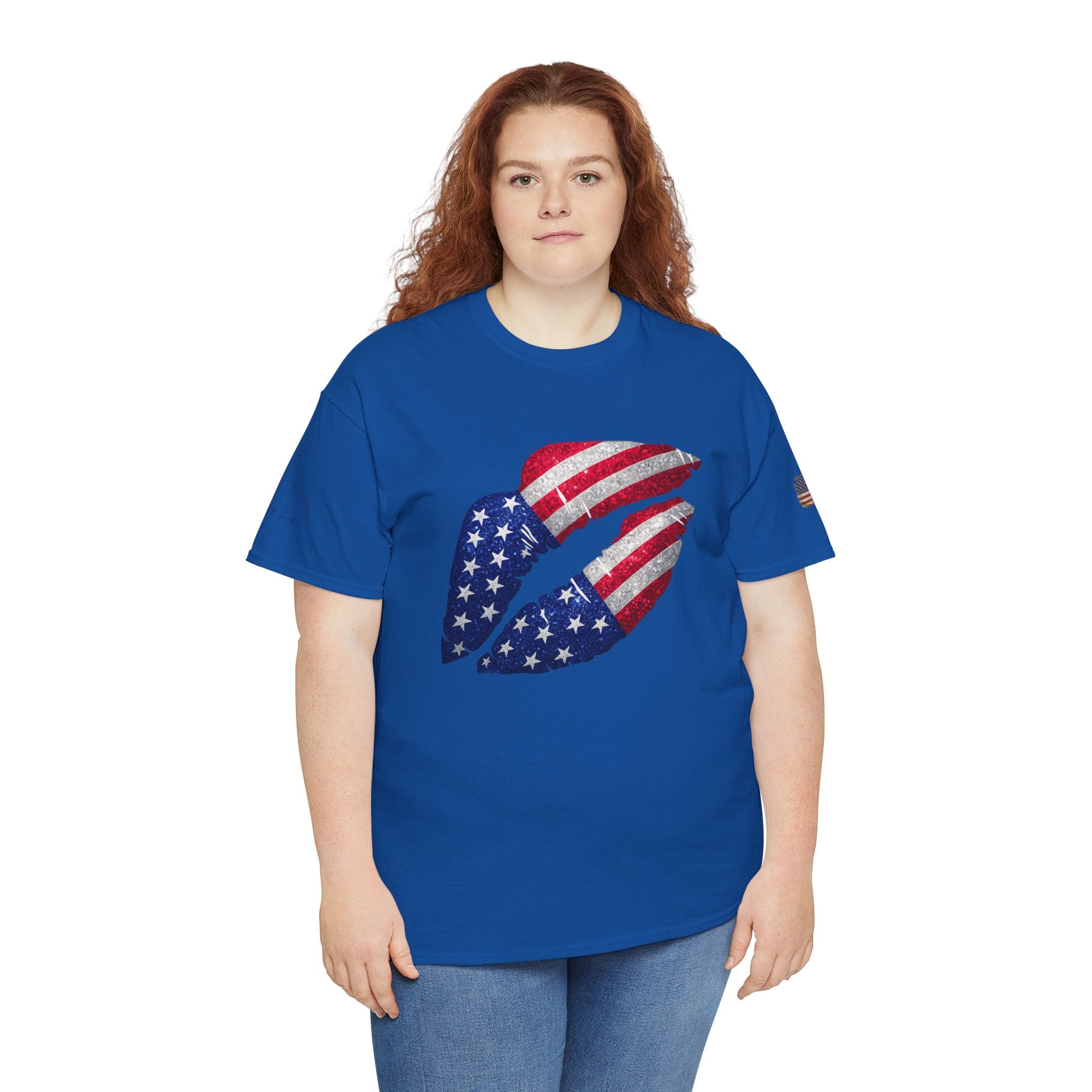American Flag Kiss T‑Shirt – Patriotic USA Lip Print Tee for 4th of July