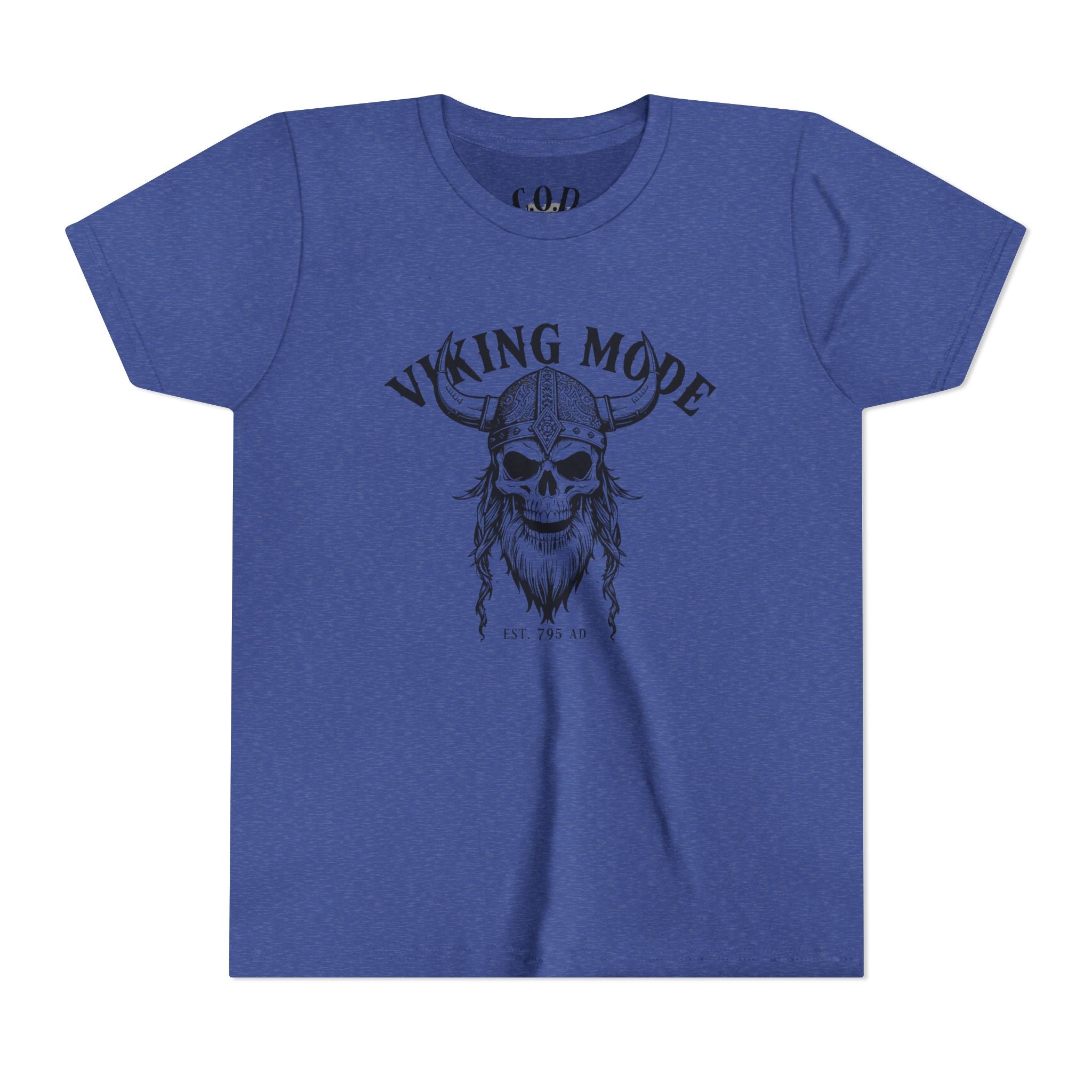 Viking Mode Youth T‑Shirt — Skull Horned Helmet Graphic Tee for Kids