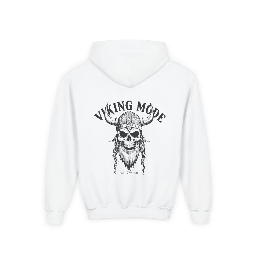 Viking Mode Skull with Horned Helmet Hoodie | Youth Hoodie