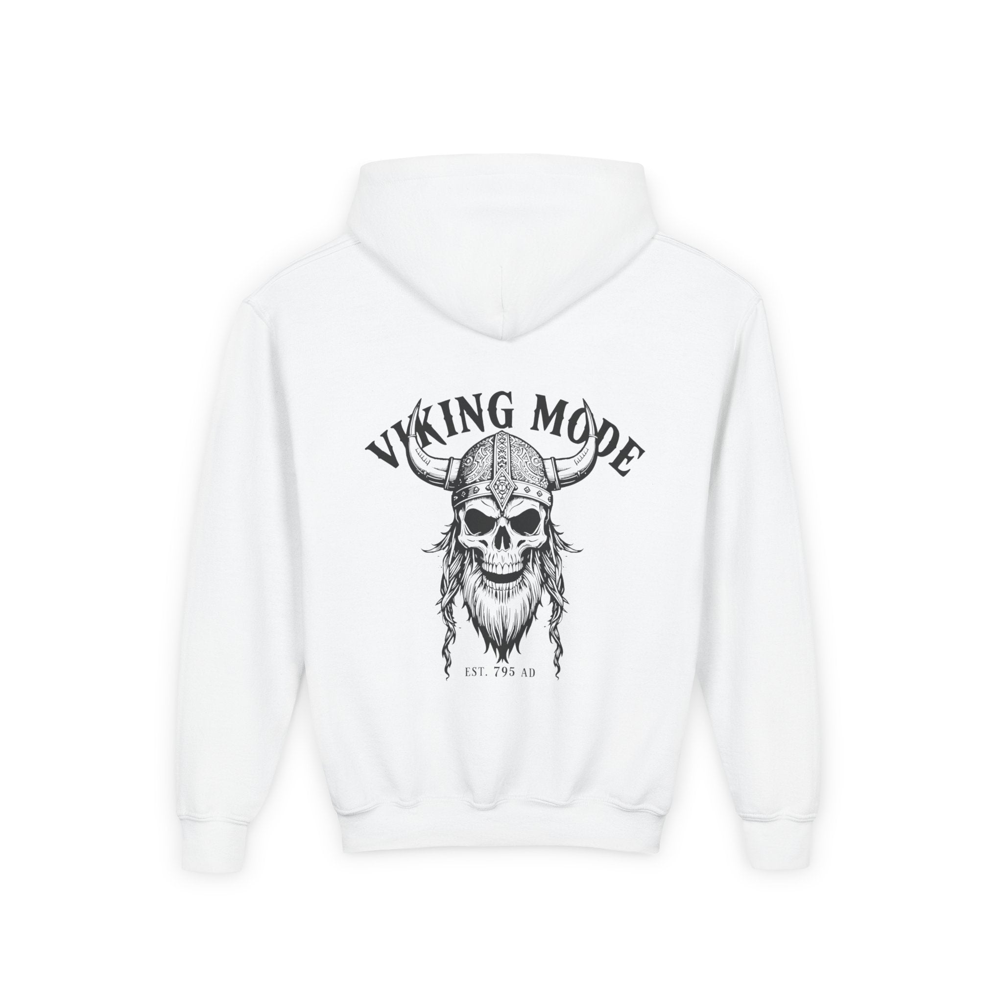 Viking Mode Skull with Horned Helmet Hoodie | Youth Hoodie