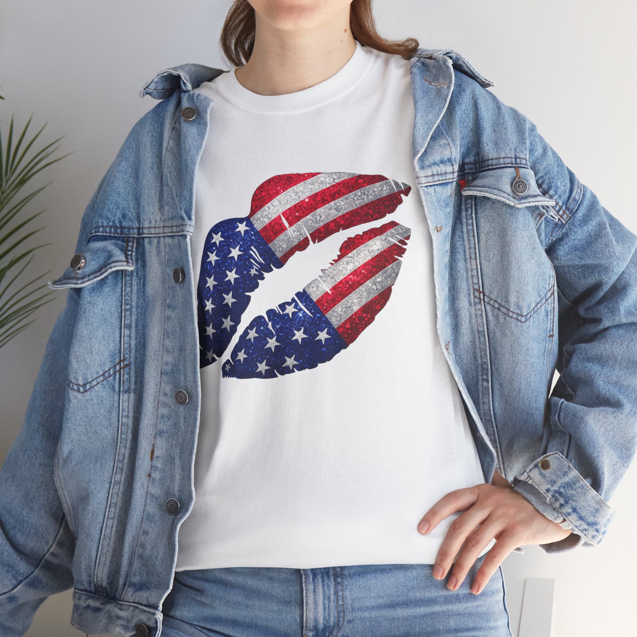American Flag Kiss T‑Shirt – Patriotic USA Lip Print Tee for 4th of July