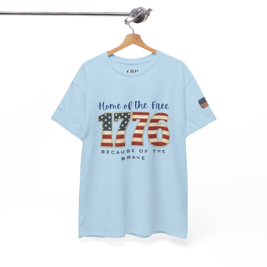1776 American Flag Tee — "Home of the Free, Because of the Brave" Patriotic T-Shirt