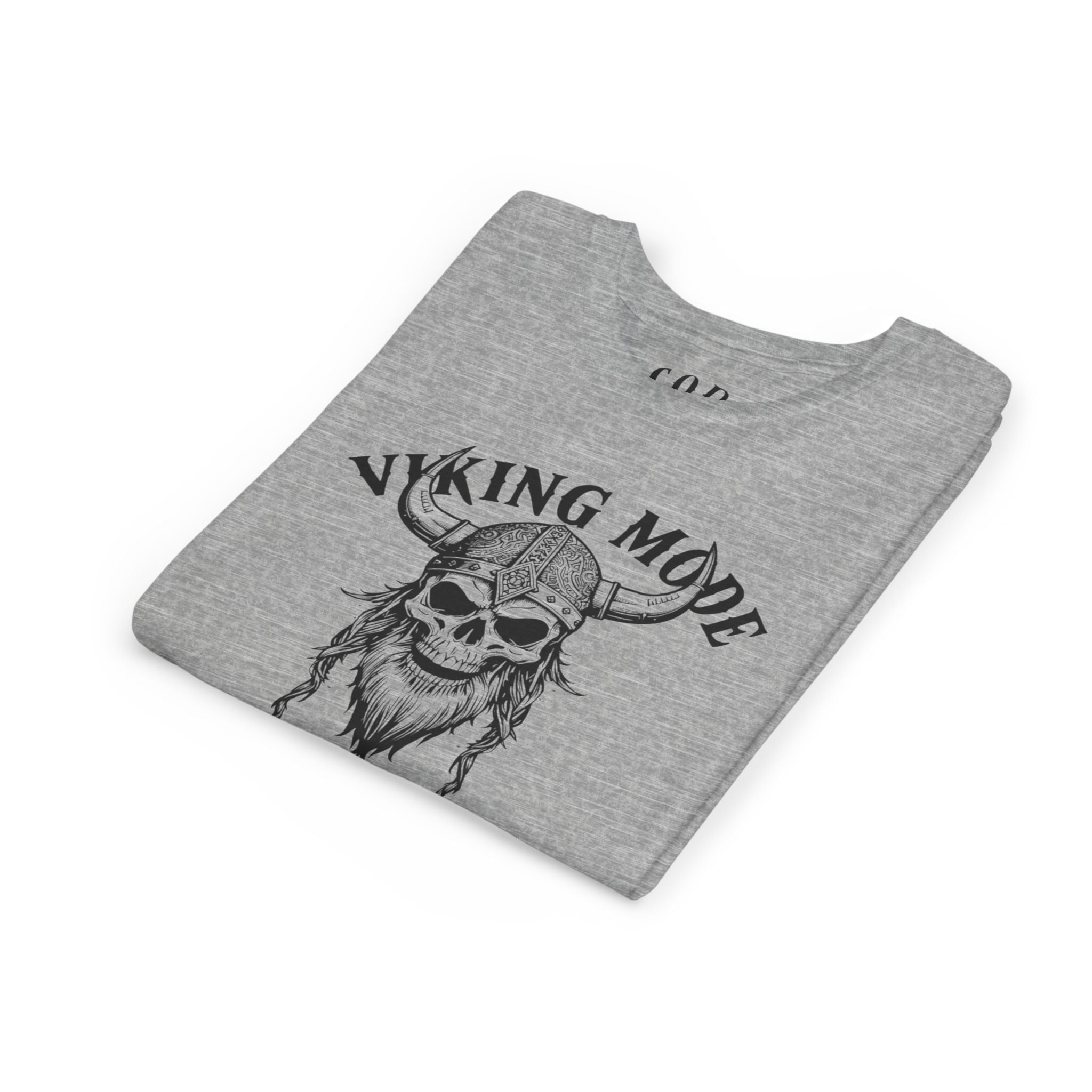 Viking Mode Youth T‑Shirt — Skull Horned Helmet Graphic Tee for Kids
