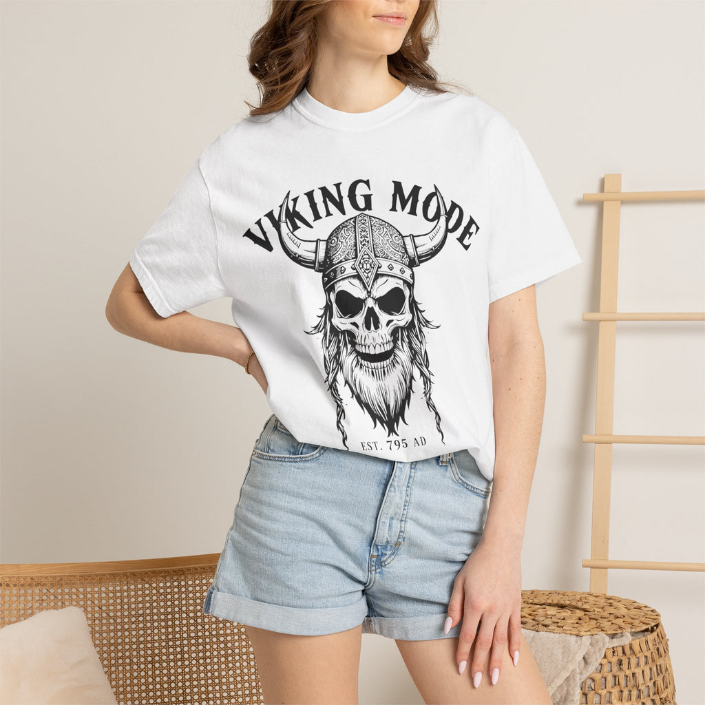 Viking Mode T-Shirt — Skull Viking Helmet Graphic Tee