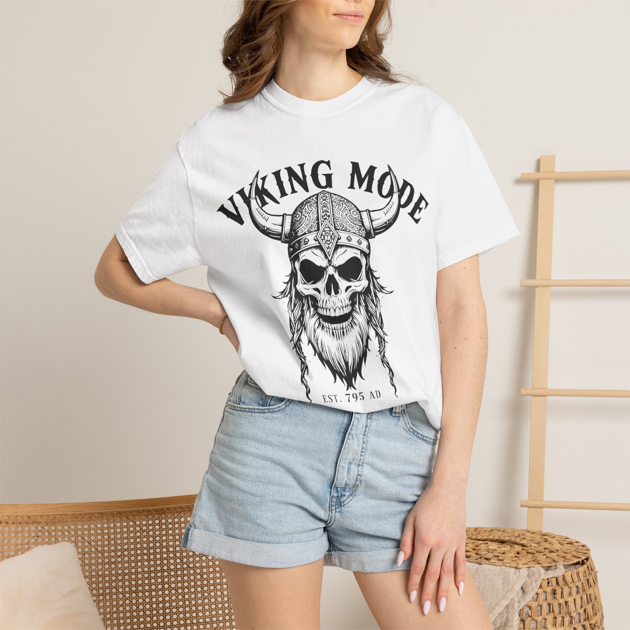 Viking Mode T-Shirt — Skull Viking Helmet Graphic Tee