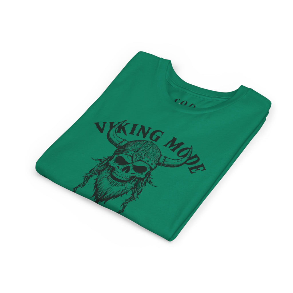 Viking Mode Youth T‑Shirt — Skull Horned Helmet Graphic Tee for Kids