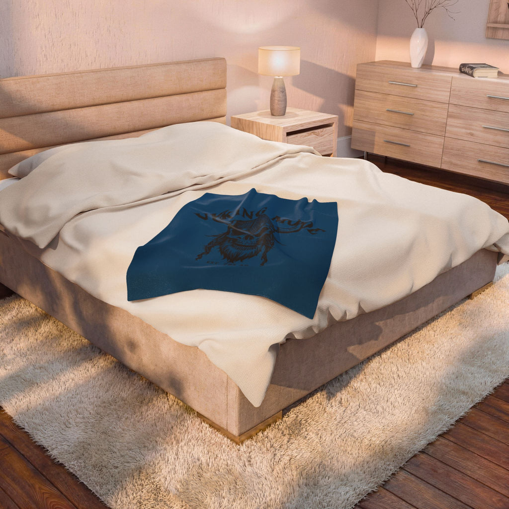 Viking Mode Skull with Horned Helmet Velveteen Blanket | Norse Warrior Design