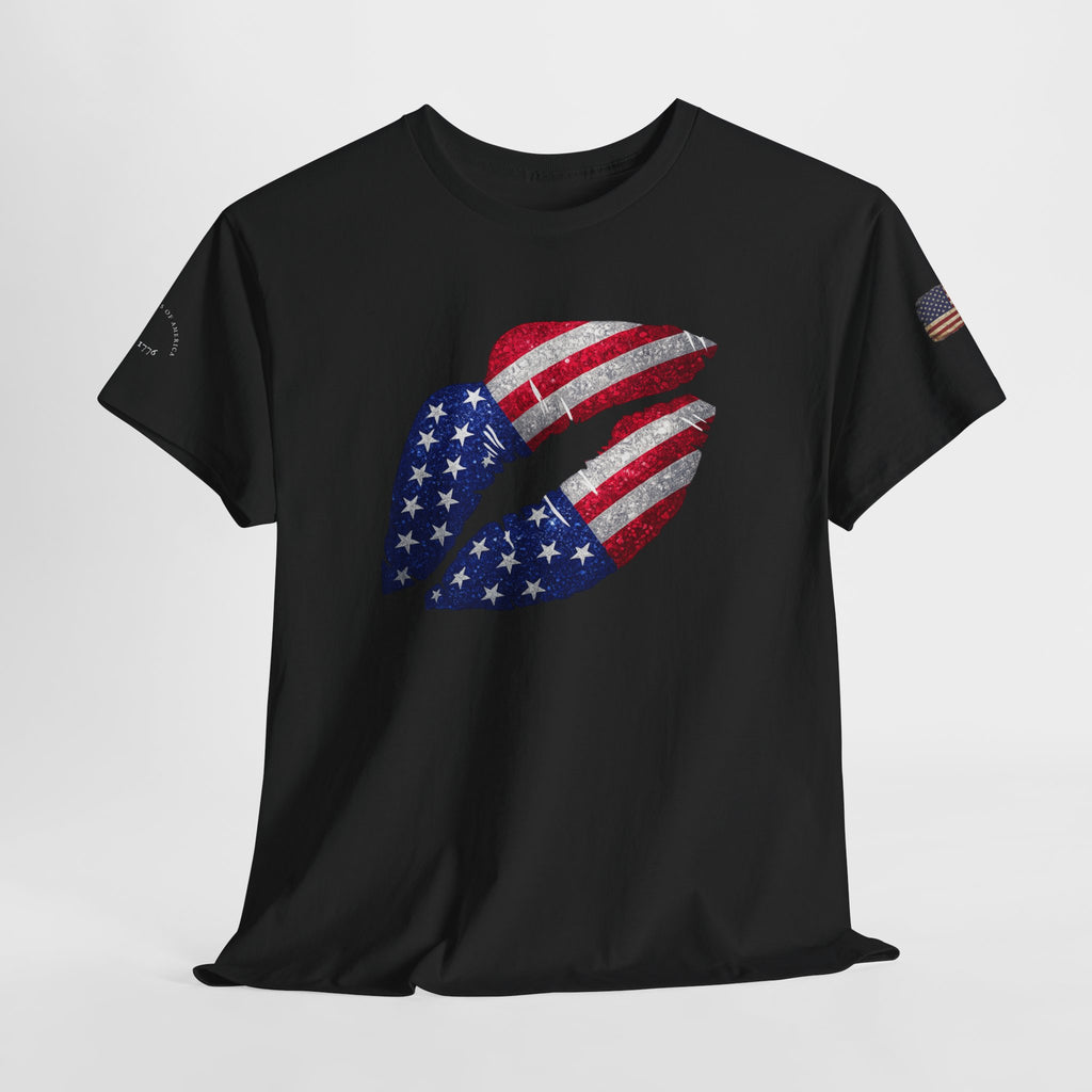 American Flag Kiss T‑Shirt – Patriotic USA Lip Print Tee for 4th of July