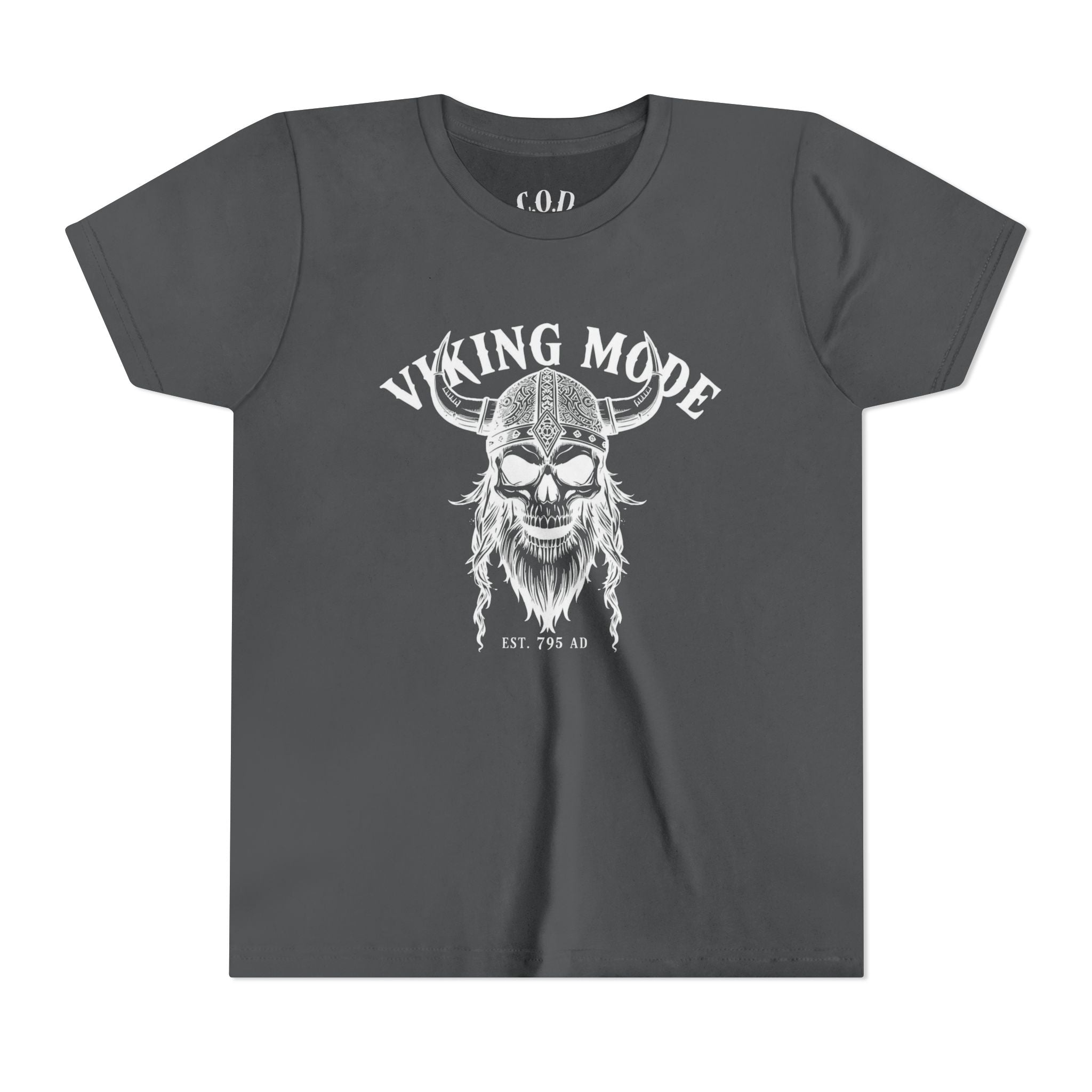 Viking Mode Youth T‑Shirt — Skull Horned Helmet Graphic Tee for Kids