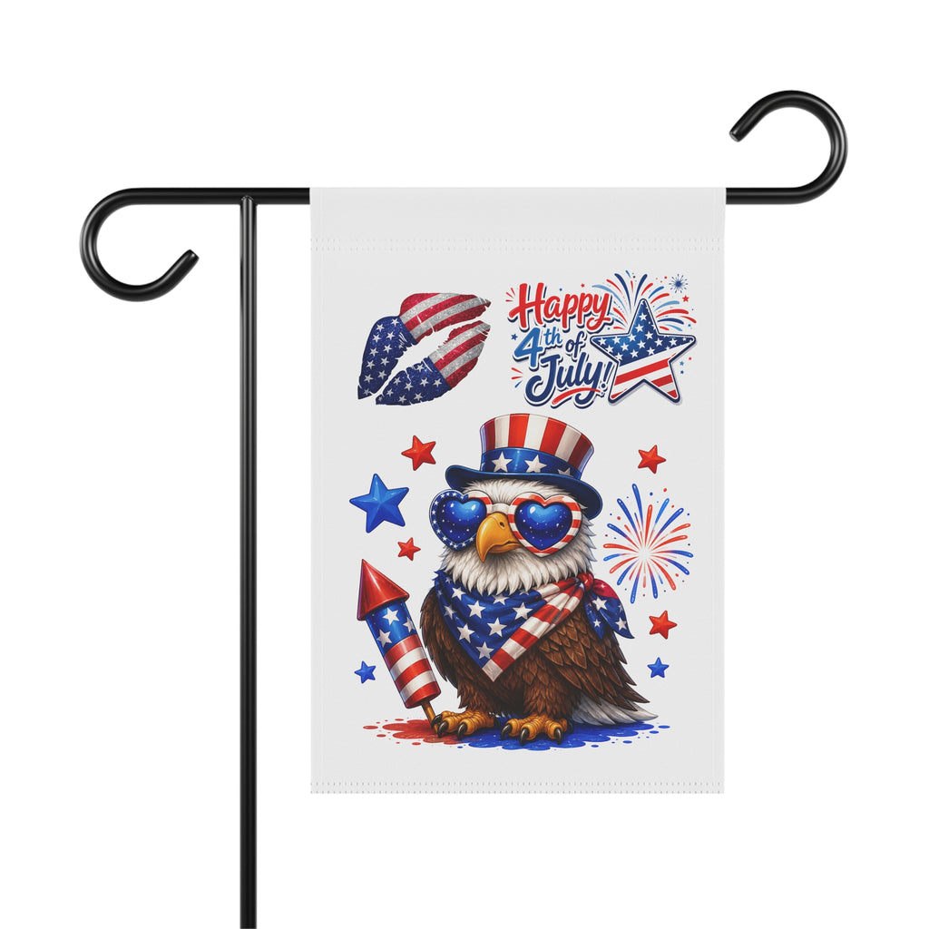 4th of July Patriotic Garden Flag — Eagle with Fireworks & "Happy 4th of July"