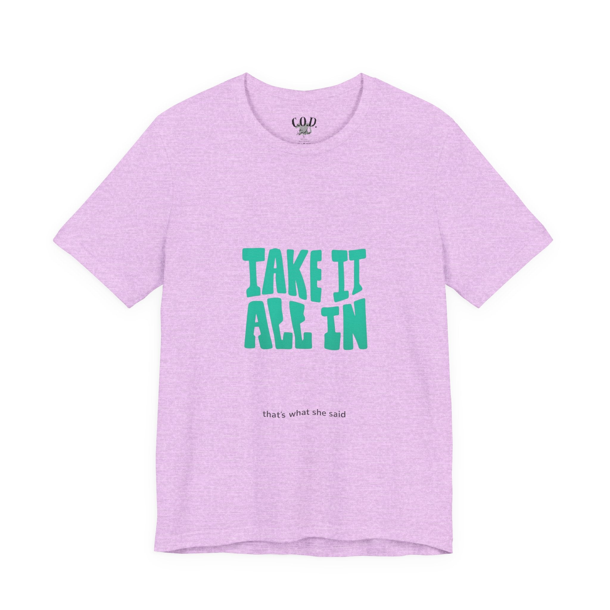 Take It All In tee | Motivational text graphic, minimalist green typography