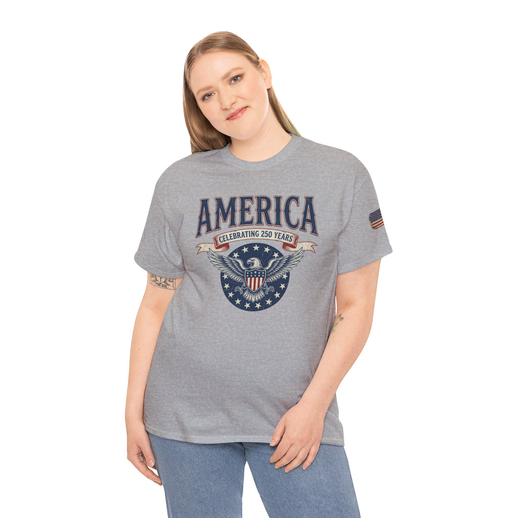 America Patriotic T‑Shirt – "America Celebrating 250 Years" Eagle Emblem