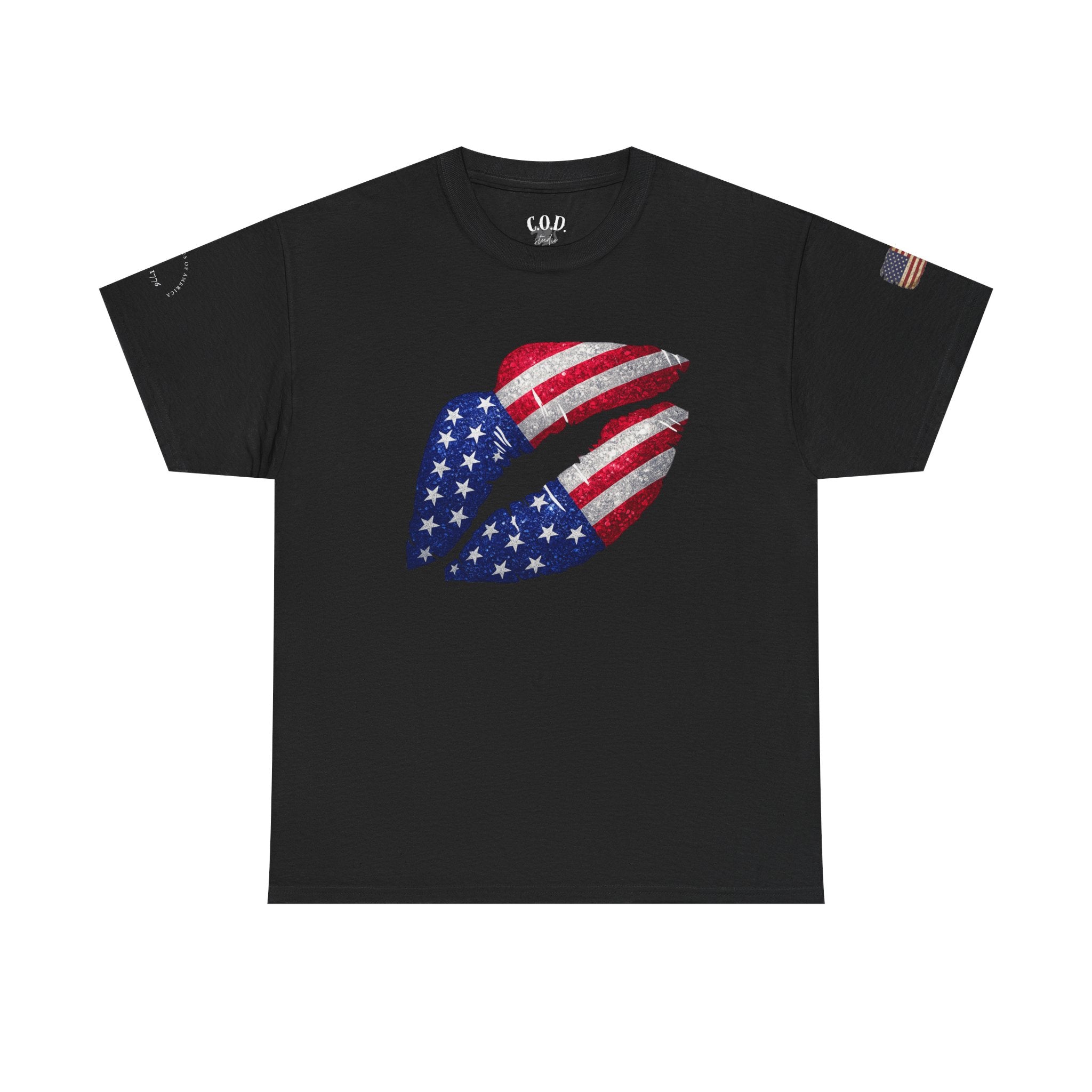 American Flag Kiss T‑Shirt – Patriotic USA Lip Print Tee for 4th of July
