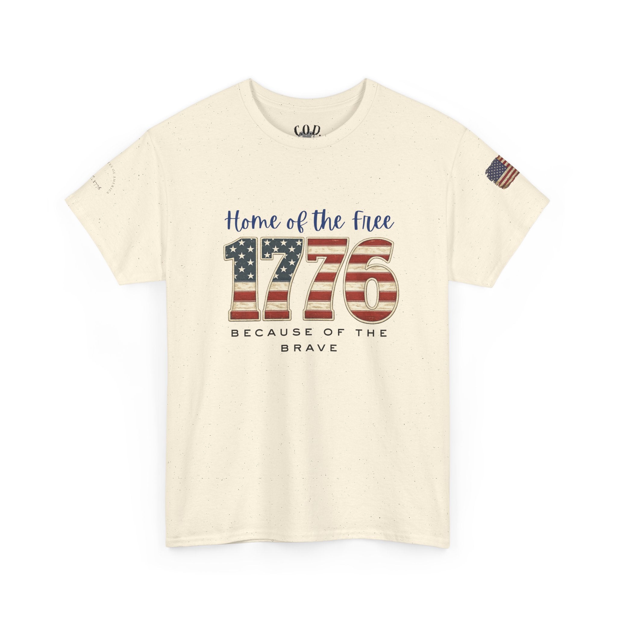 1776 American Flag Tee — "Home of the Free, Because of the Brave" Patriotic T-Shirt