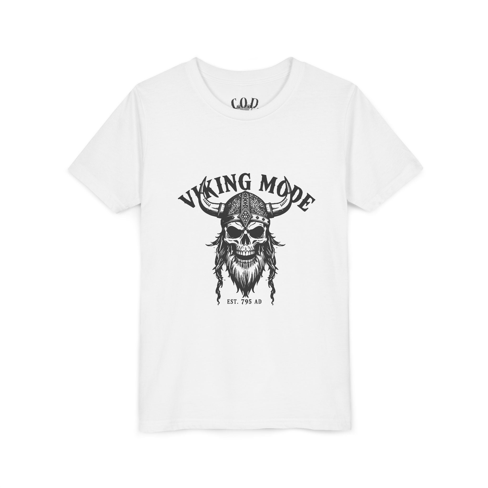 Viking Mode Youth T‑Shirt — Skull Horned Helmet Graphic Tee for Kids