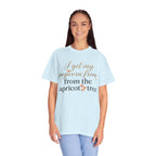 T-Shirt — “I Get My Popcorn From The Apricot Tree” Script Graphic Tee | Hymns | LDS |