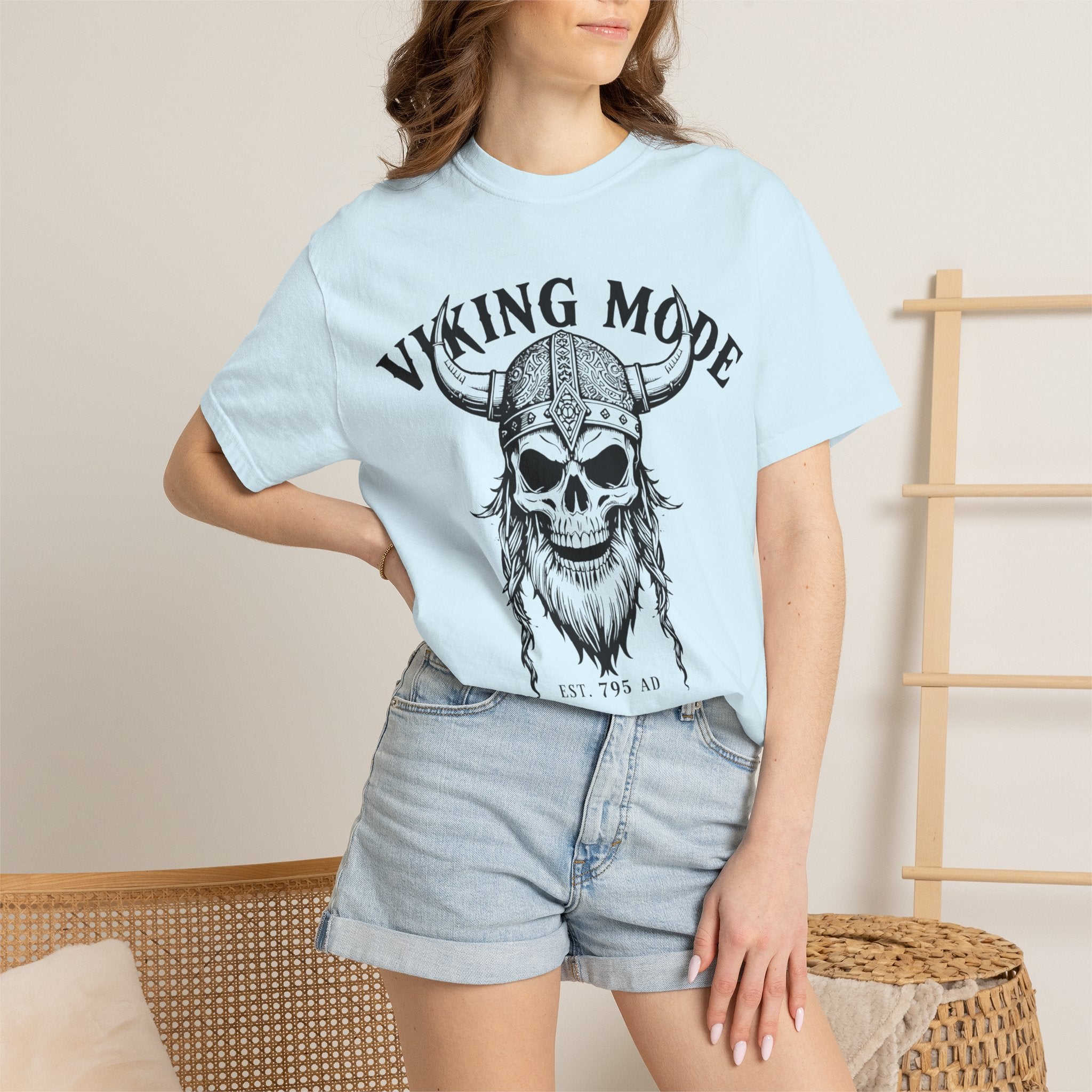 Viking Mode T-Shirt — Skull Viking Helmet Graphic Tee
