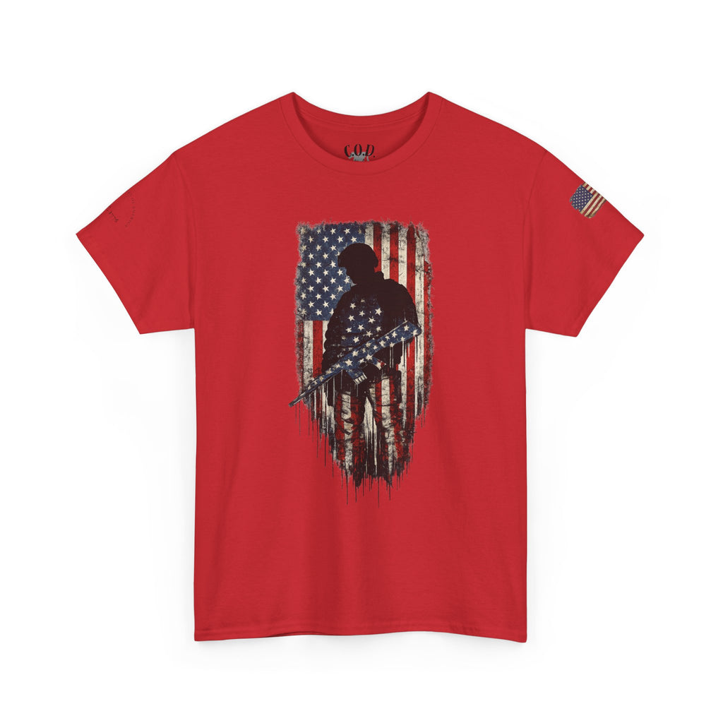 Patriotic Soldier Silhouette Tee — American Flag Military Veteran T-Shirt