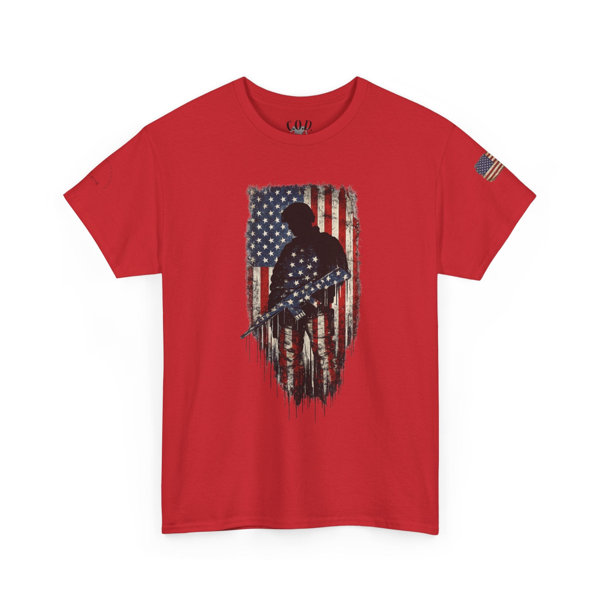Patriotic Soldier Silhouette Tee — American Flag Military Veteran T-Shirt
