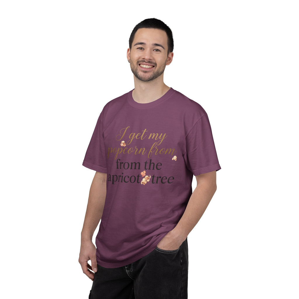 T-Shirt — “I Get My Popcorn From The Apricot Tree” Script Graphic Tee | Hymns | LDS |