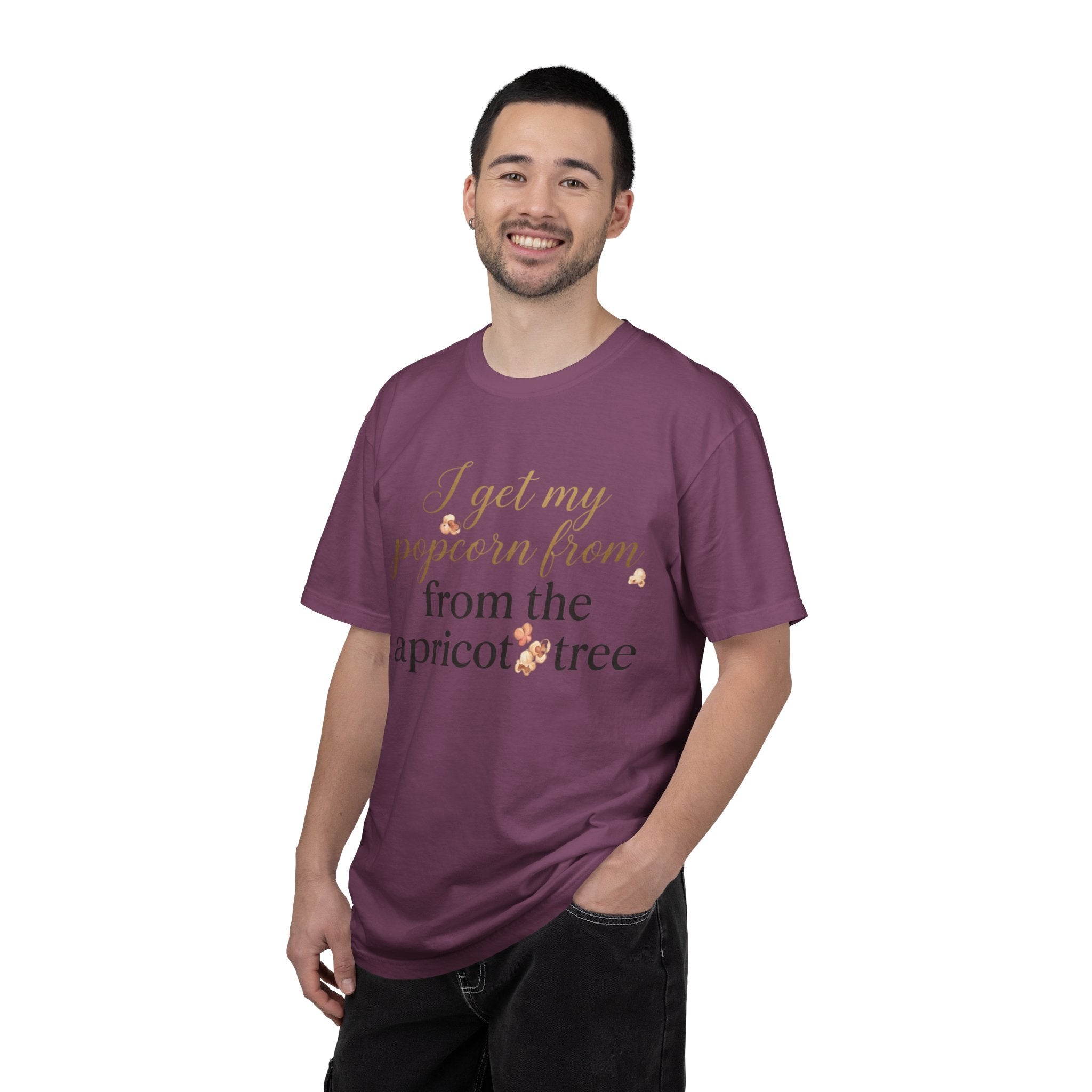 T-Shirt — “I Get My Popcorn From The Apricot Tree” Script Graphic Tee | Hymns | LDS |