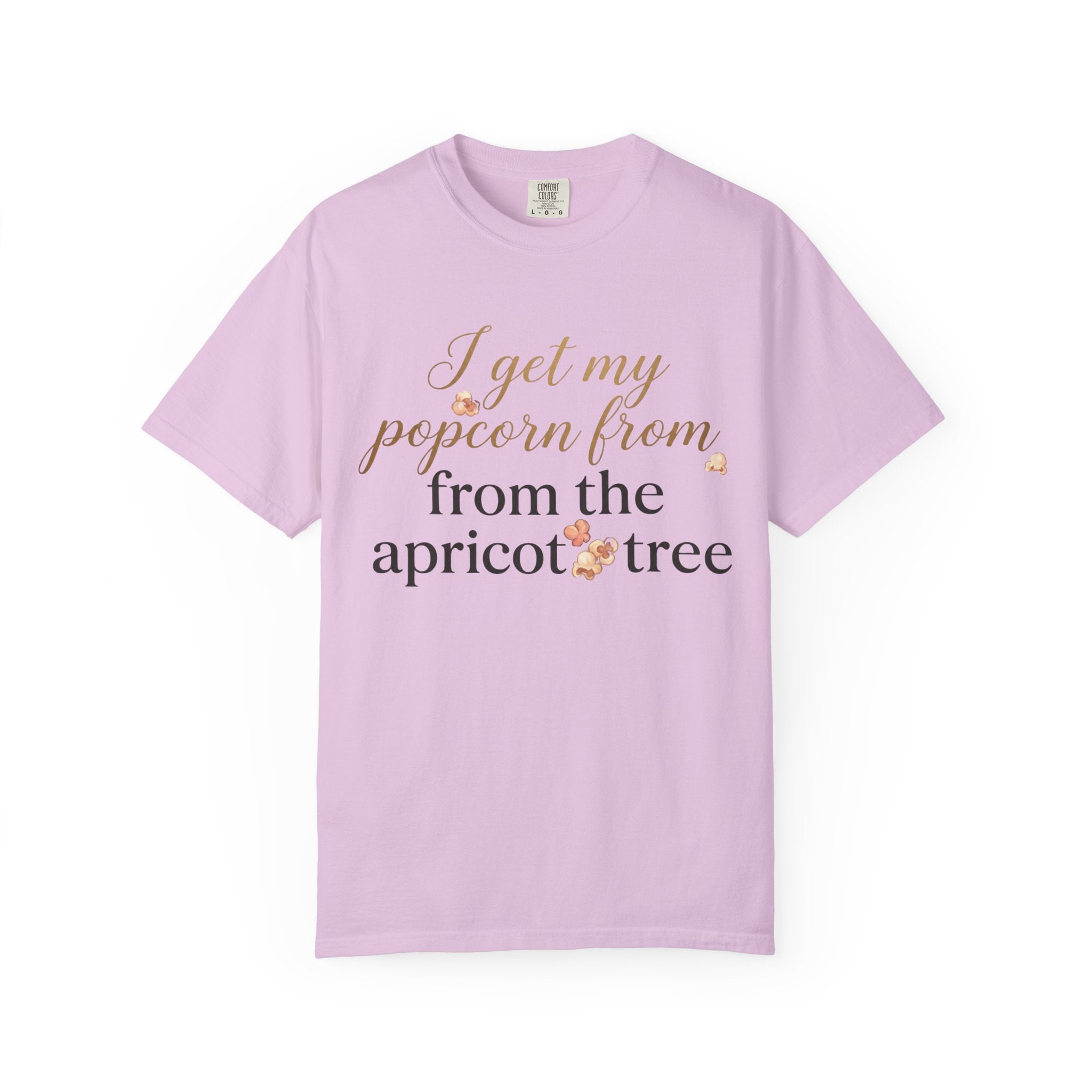 T-Shirt — “I Get My Popcorn From The Apricot Tree” Script Graphic Tee | Hymns | LDS |