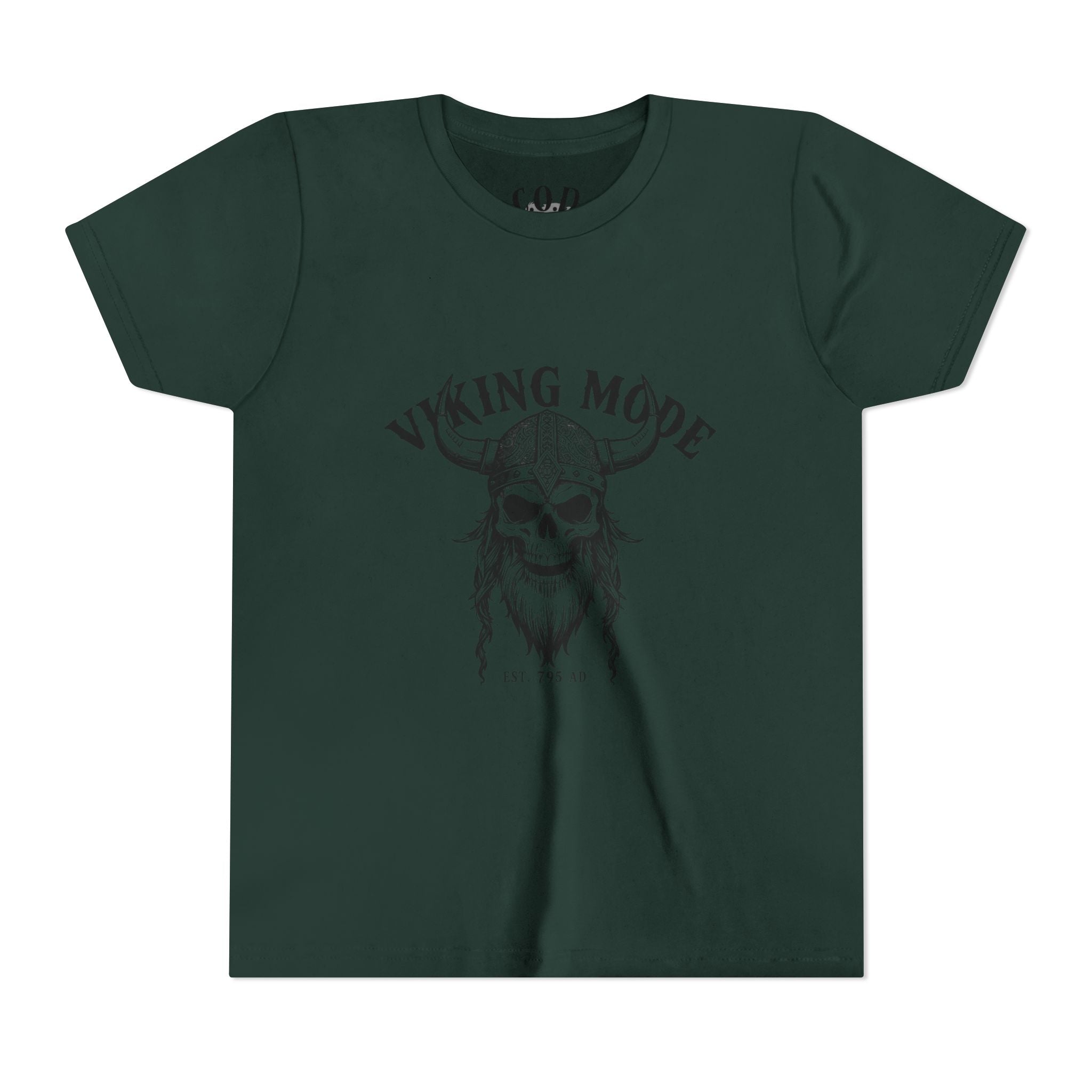 Viking Mode Youth T‑Shirt — Skull Horned Helmet Graphic Tee for Kids