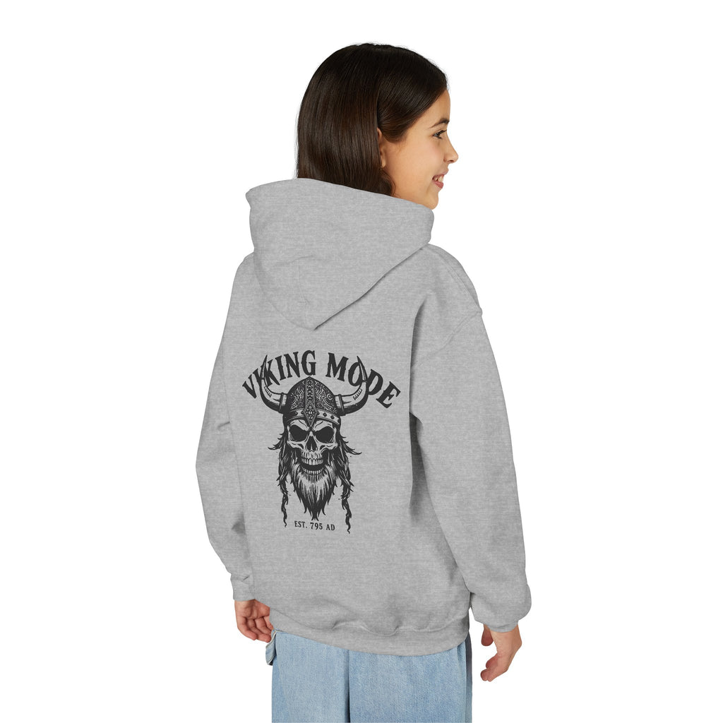 Viking Mode Skull with Horned Helmet Hoodie | Youth Hoodie