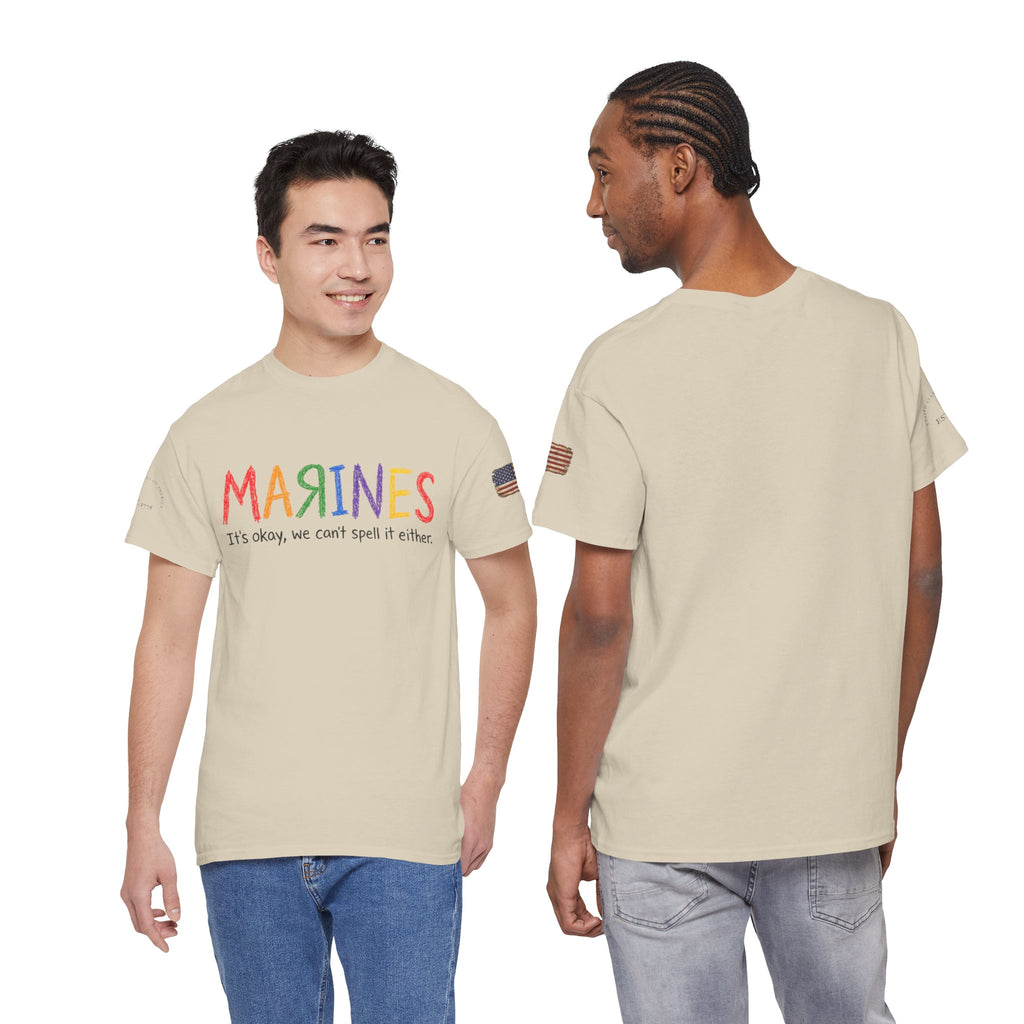 Marines Crayon Tee — “It’s okay, we can’t spell it either” Military Humor T-Shirt